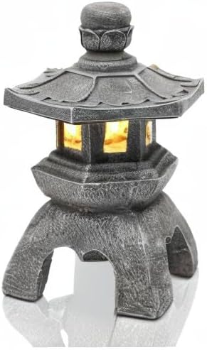 Nacome Solar Pagoda Lantern Garden Statue,Indoor/Outdoor Zen Asian Decor for Landscape Balcony,Garden,Patio,Porch Yard Art Ornament,Polyresin, Stone Finish
