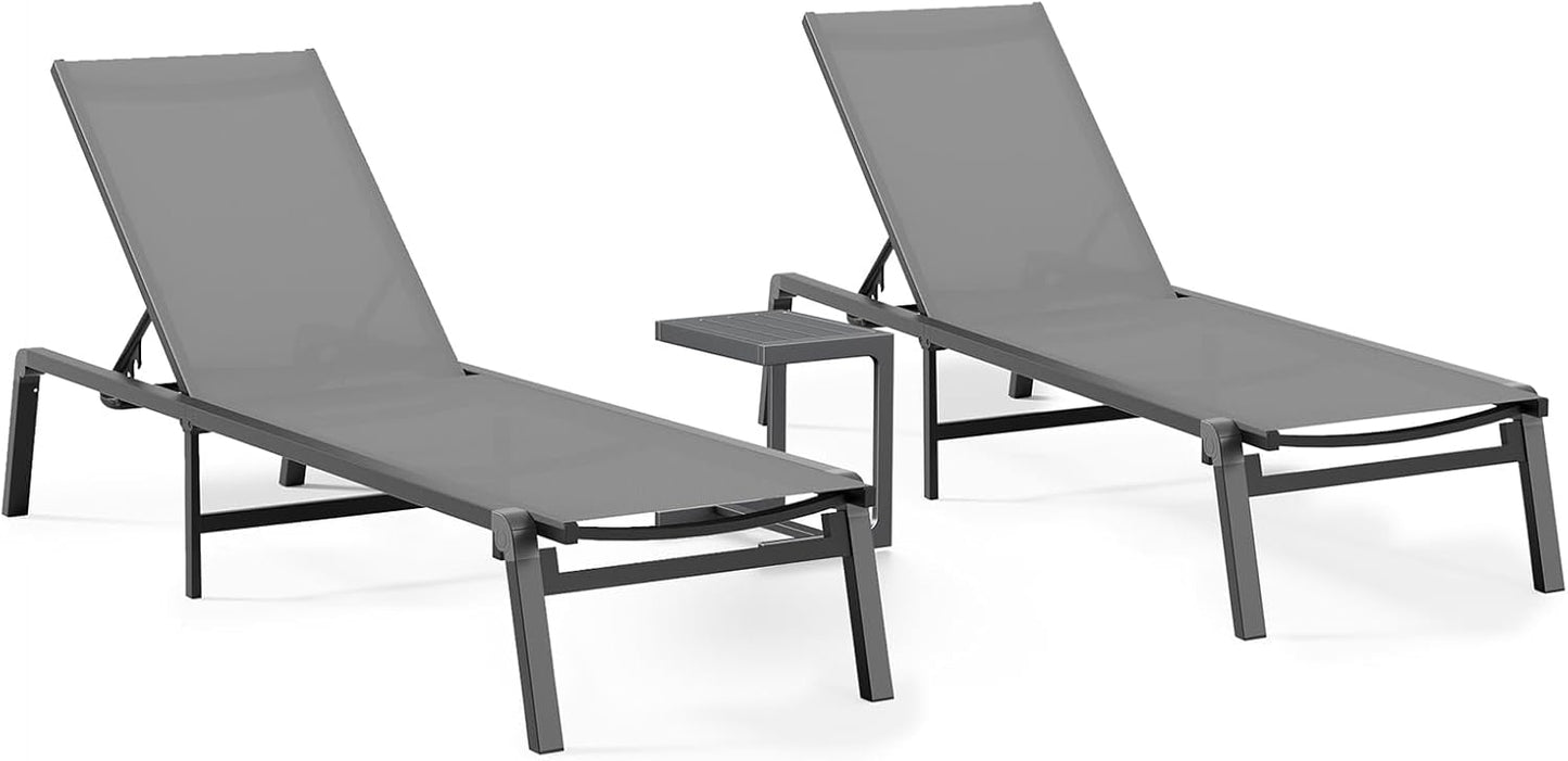 Aluminum Chaise Lounge Ourdoor - Foldable & Assemble Free Outdoor Lounge Chair with 5 Adjustable Backrest, Patio Lounge Chair for Outside Poolside Beach Pool, Grey