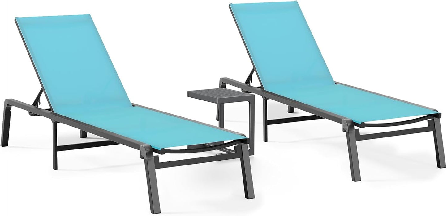 Aluminum Chaise Lounge Ourdoor - Foldable & Assemble Free Outdoor Lounge Chair with 5 Adjustable Backrest, Patio Lounge Chair for Outside Poolside Beach Pool, Grey