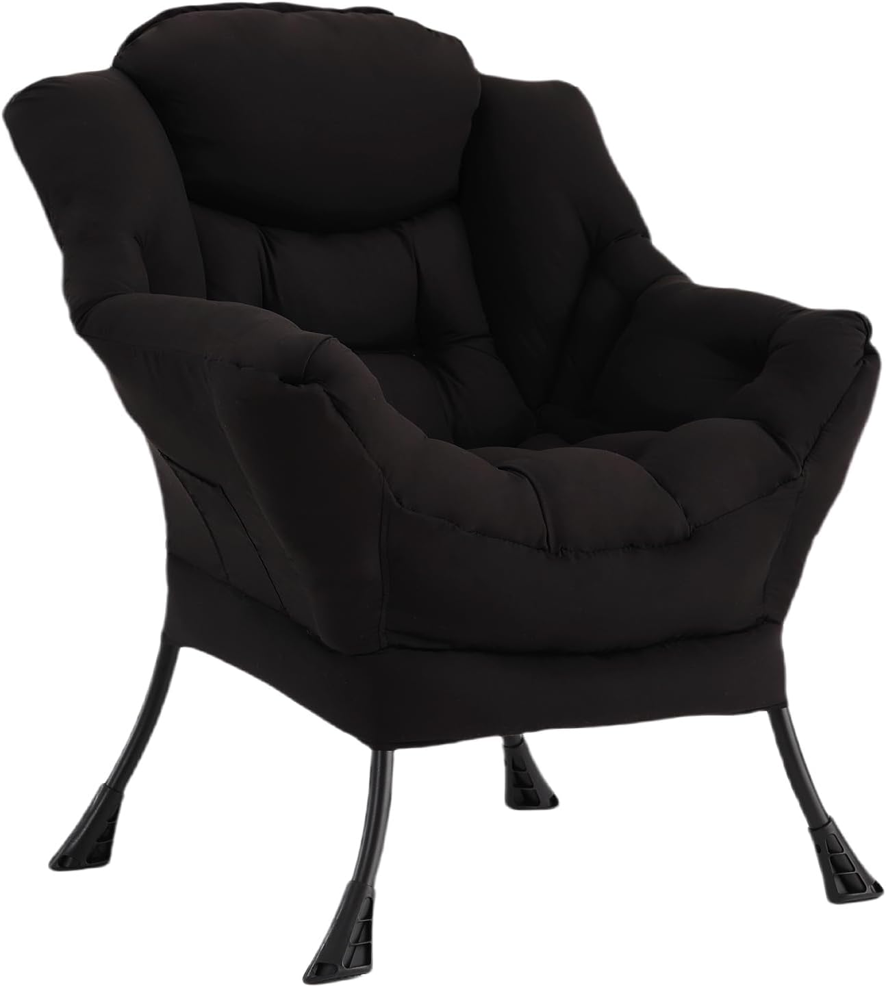 Welnow Lazy Chair with Ottoman, Modern Lounge Accent Chair with Armrests and a Side Pocket, Leisure Sofa Armchair, Reading Armchair with Footrest for Small Space, Dark Grey