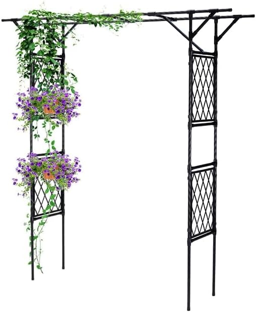 Lalahoni Garden Arbor, Arch for Wedding Ceremony Party Decoration Plant Climbing Rose Vines Lawn Courtyard Patio Black