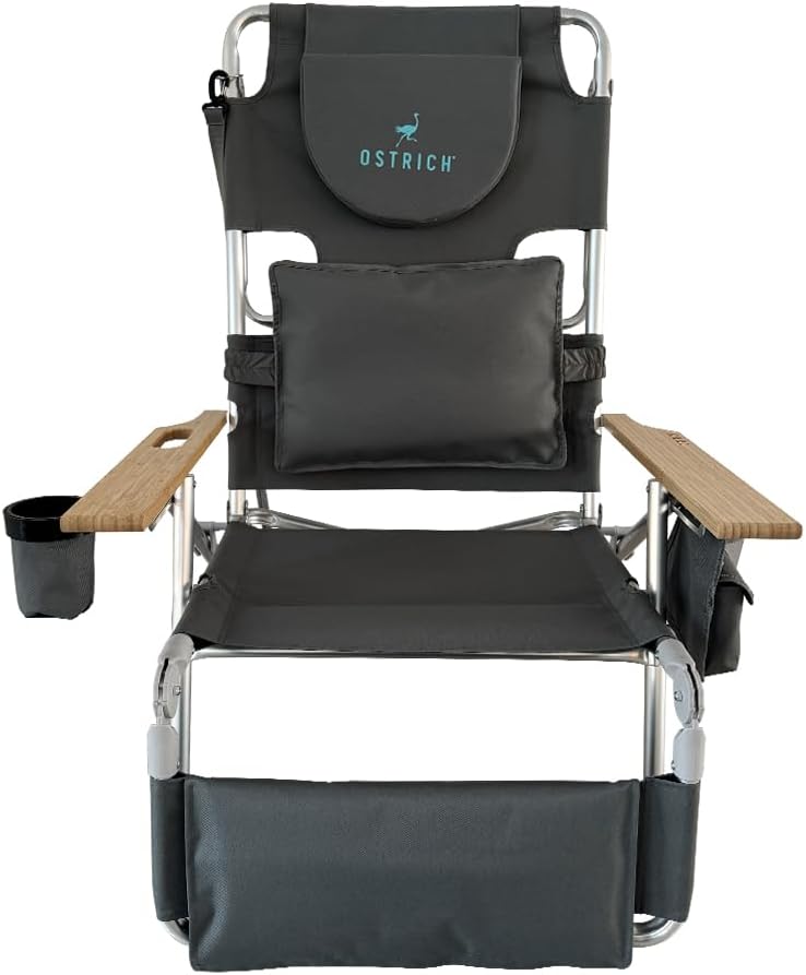 Ostrich Deluxe 3N1 Lightweight Lawn Beach Reclining Lounge Chair with Footrest, Outdoor Furniture for Patio, Balcony, Backyard, or Porch, Blue Stripe