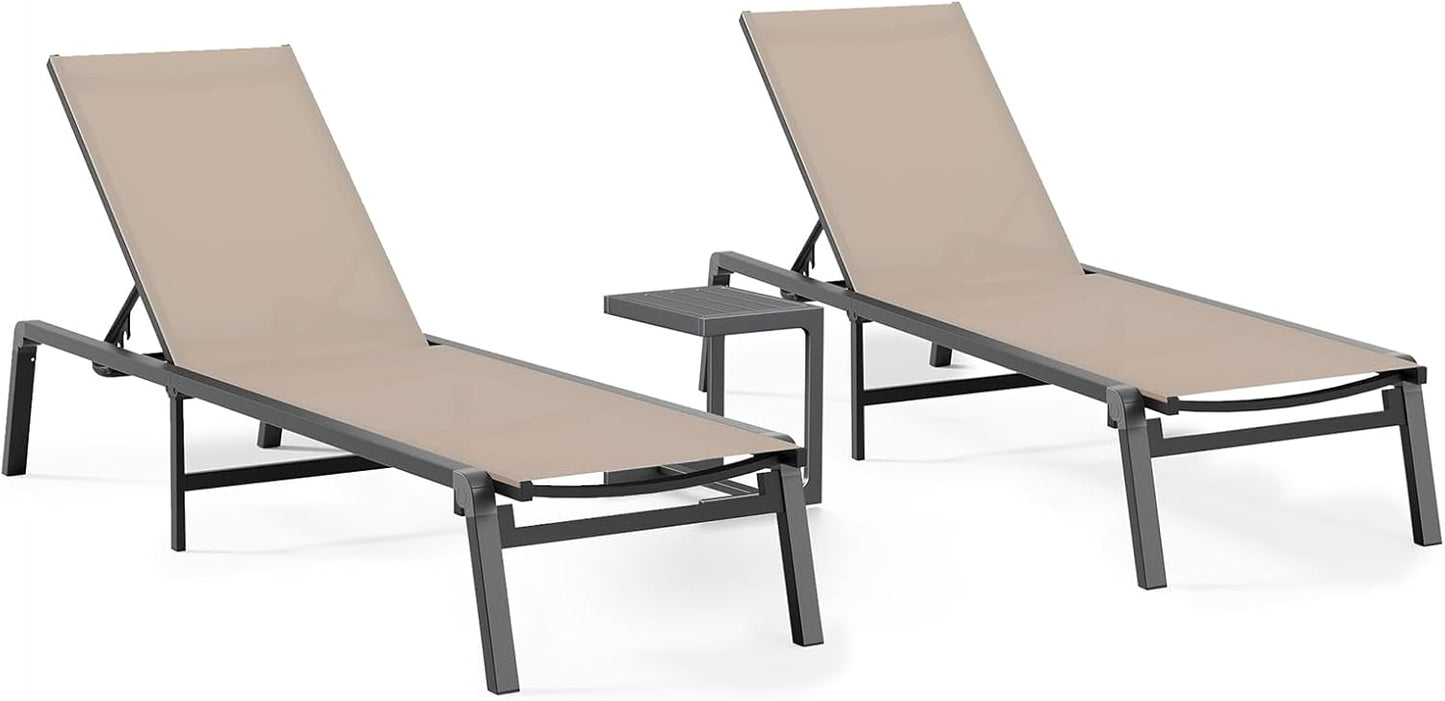 Aluminum Chaise Lounge Ourdoor - Foldable & Assemble Free Outdoor Lounge Chair with 5 Adjustable Backrest, Patio Lounge Chair for Outside Poolside Beach Pool, Grey