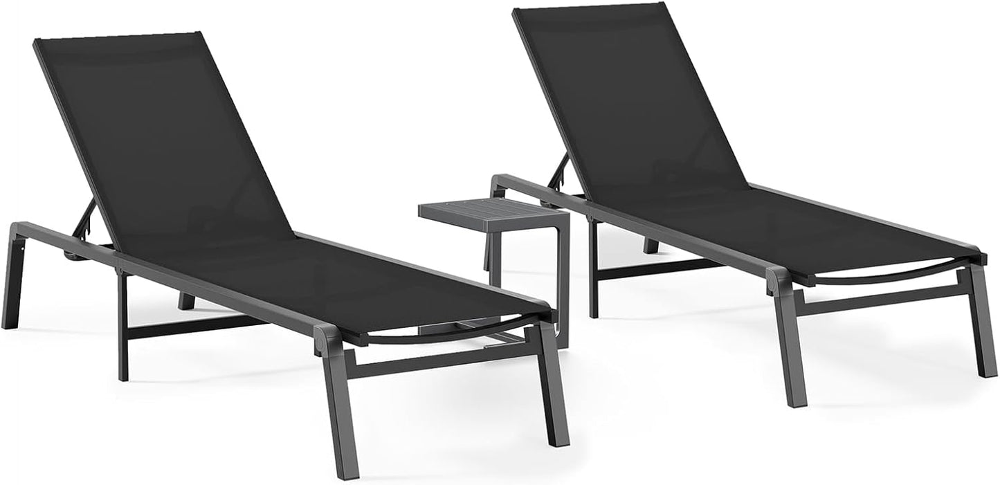 Aluminum Chaise Lounge Ourdoor - Foldable & Assemble Free Outdoor Lounge Chair with 5 Adjustable Backrest, Patio Lounge Chair for Outside Poolside Beach Pool, Grey