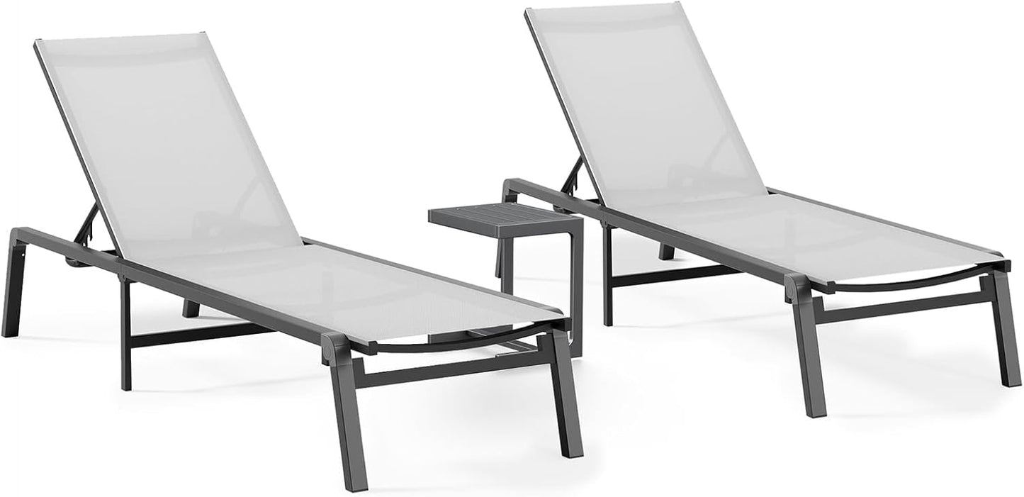 Aluminum Chaise Lounge Ourdoor - Foldable & Assemble Free Outdoor Lounge Chair with 5 Adjustable Backrest, Patio Lounge Chair for Outside Poolside Beach Pool, Grey