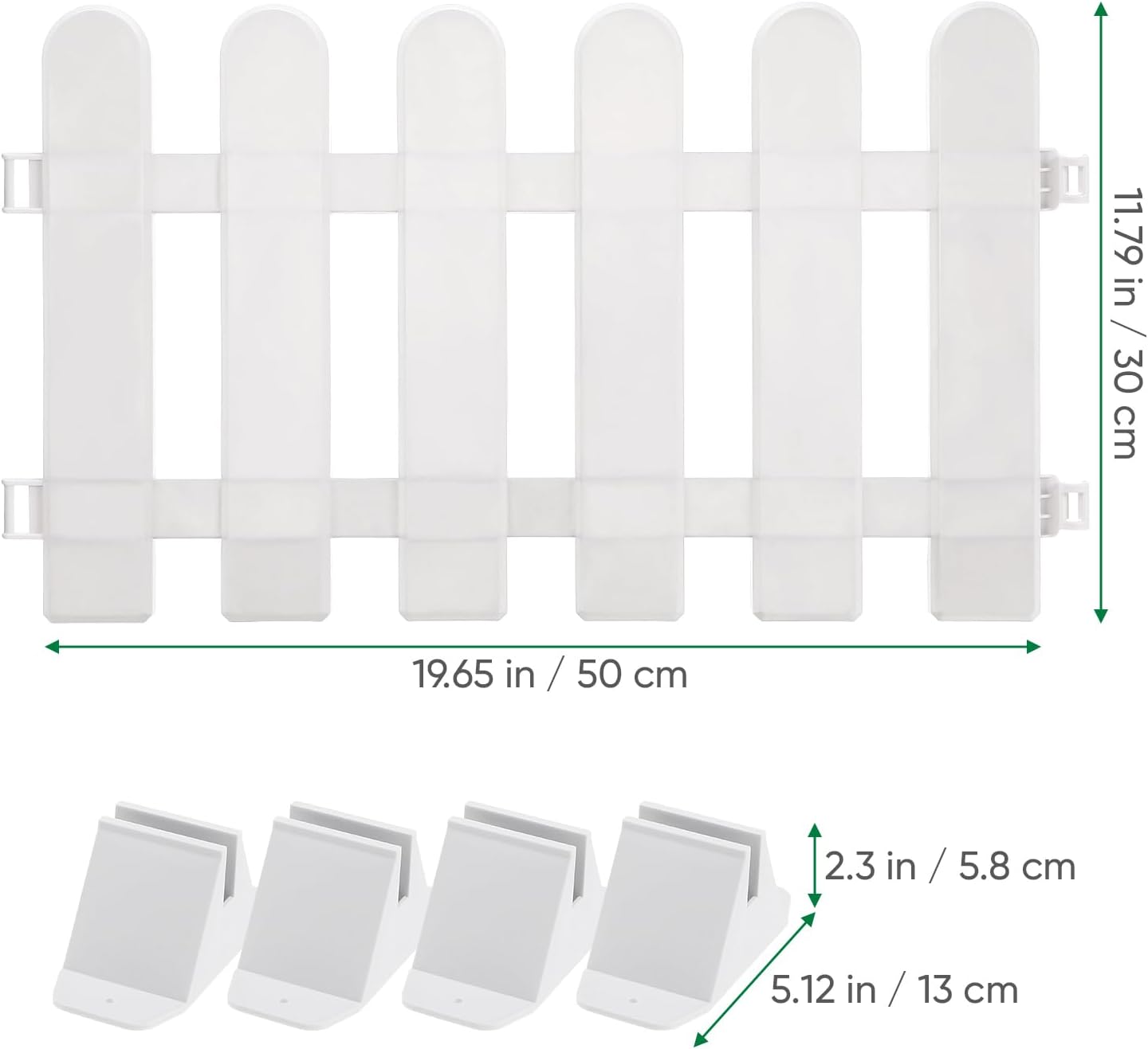 2pcs Plastic Fence Decoration Courtyard Garden Fence White Fence Picket Fence with 4 Base Grass Lawn Edgings Flowerbeds Plant Borders Landscape Path Panel White, 50.00X30.00X1.00CM
