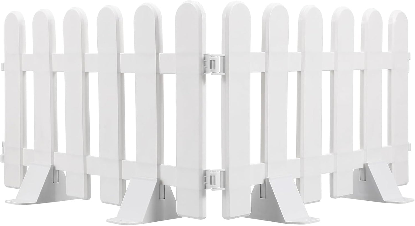 2pcs Plastic Fence Decoration Courtyard Garden Fence White Fence Picket Fence with 4 Base Grass Lawn Edgings Flowerbeds Plant Borders Landscape Path Panel White, 50.00X30.00X1.00CM