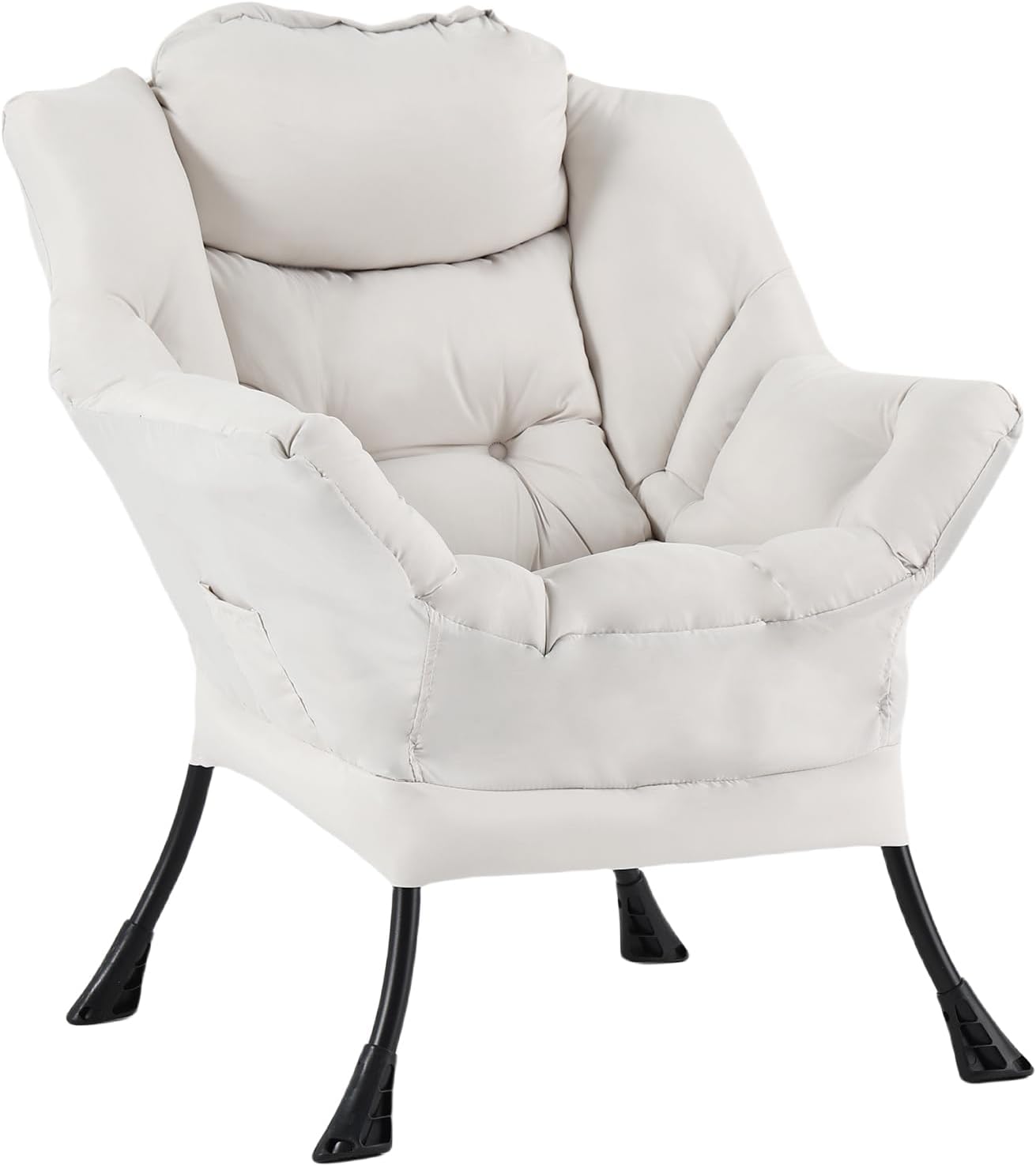 Welnow Lazy Chair with Ottoman, Modern Lounge Accent Chair with Armrests and a Side Pocket, Leisure Sofa Armchair, Reading Armchair with Footrest for Small Space, Dark Grey