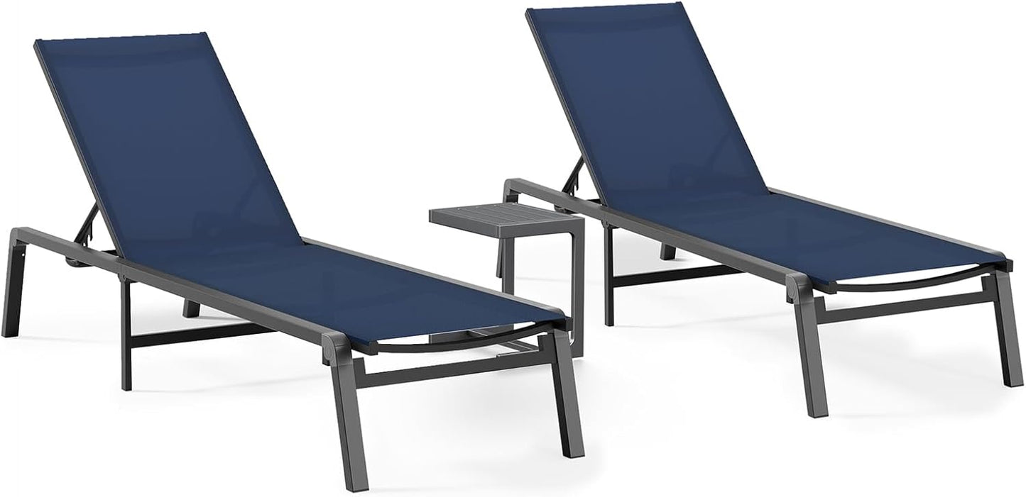 Aluminum Chaise Lounge Ourdoor - Foldable & Assemble Free Outdoor Lounge Chair with 5 Adjustable Backrest, Patio Lounge Chair for Outside Poolside Beach Pool, Grey