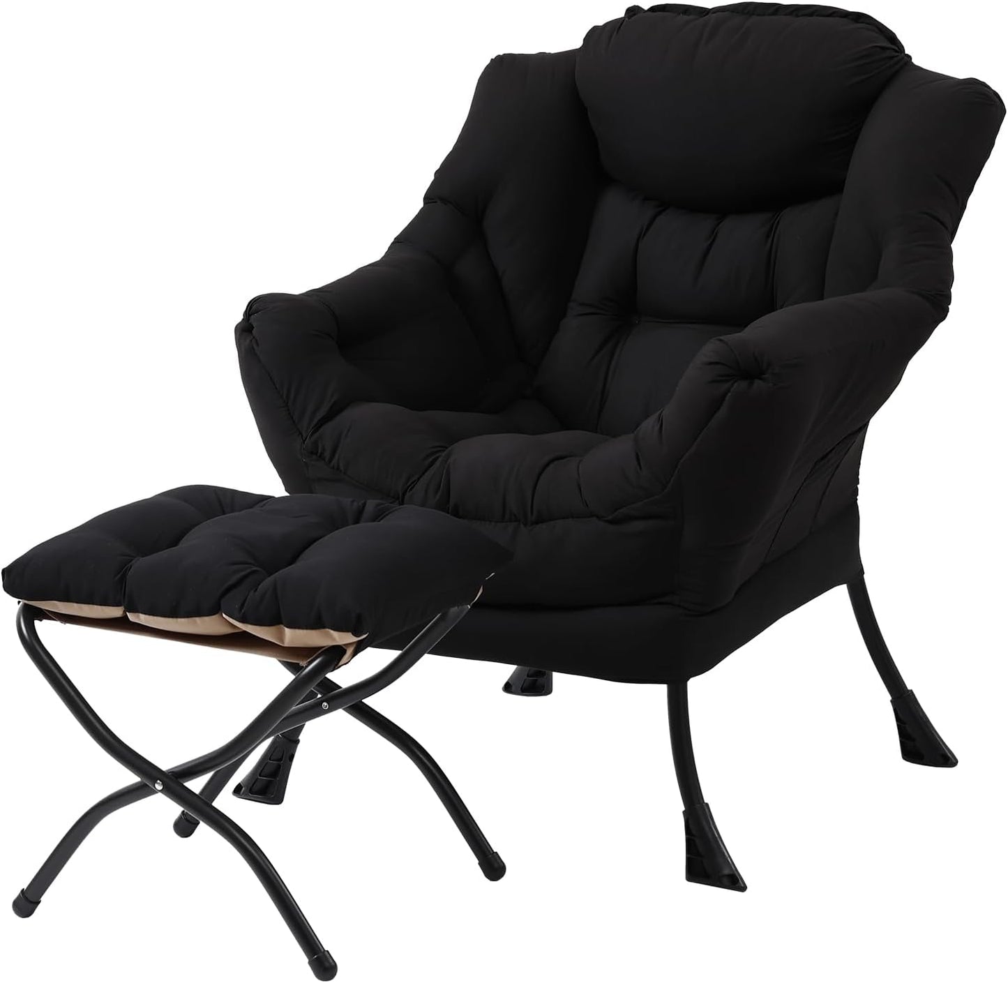 Welnow Lazy Chair with Ottoman, Modern Lounge Accent Chair with Armrests and a Side Pocket, Leisure Sofa Armchair, Reading Armchair with Footrest for Small Space, Dark Grey