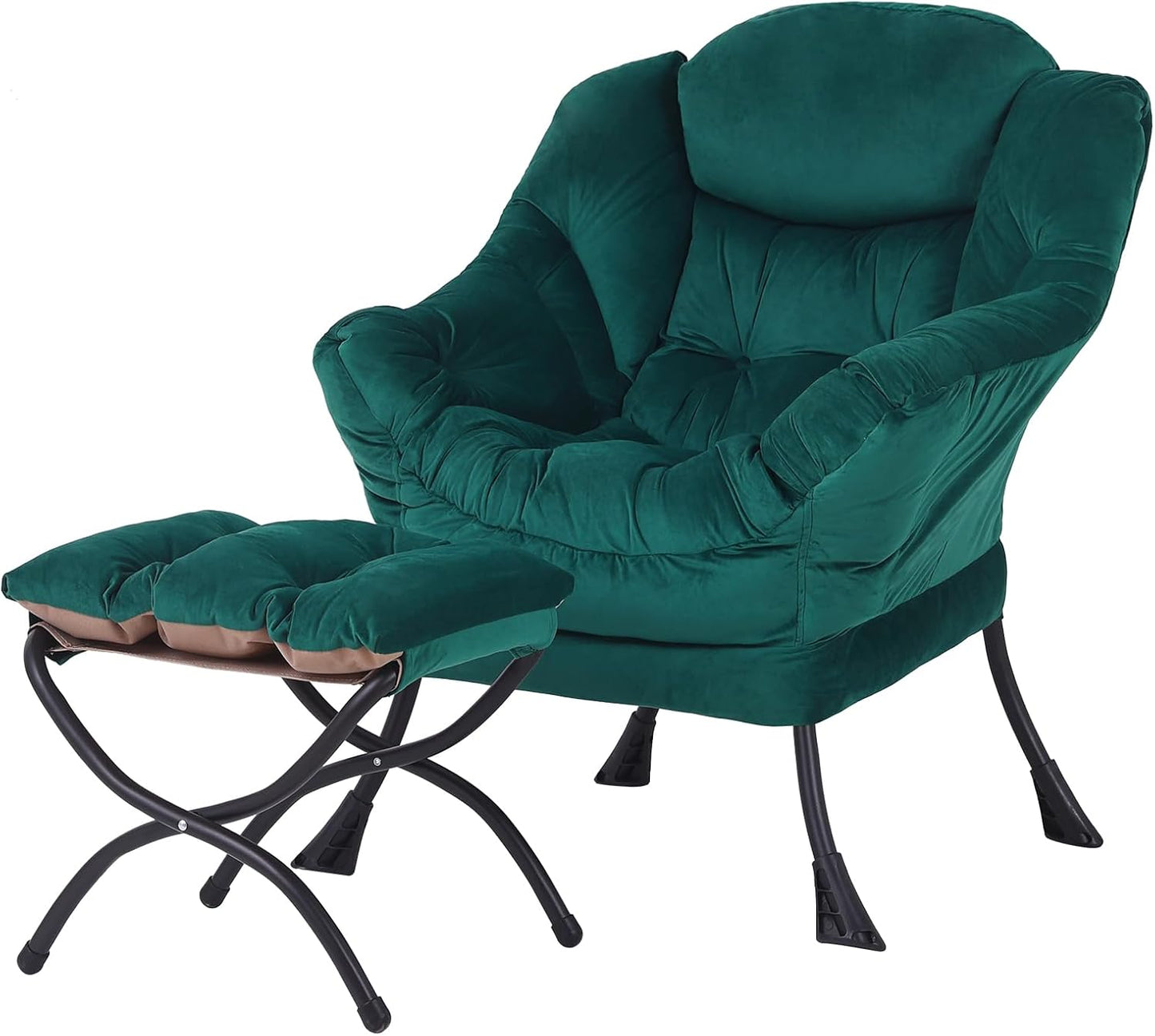 Welnow Lazy Chair with Ottoman, Modern Lounge Accent Chair with Armrests and a Side Pocket, Leisure Sofa Armchair, Reading Armchair with Footrest for Small Space, Dark Grey