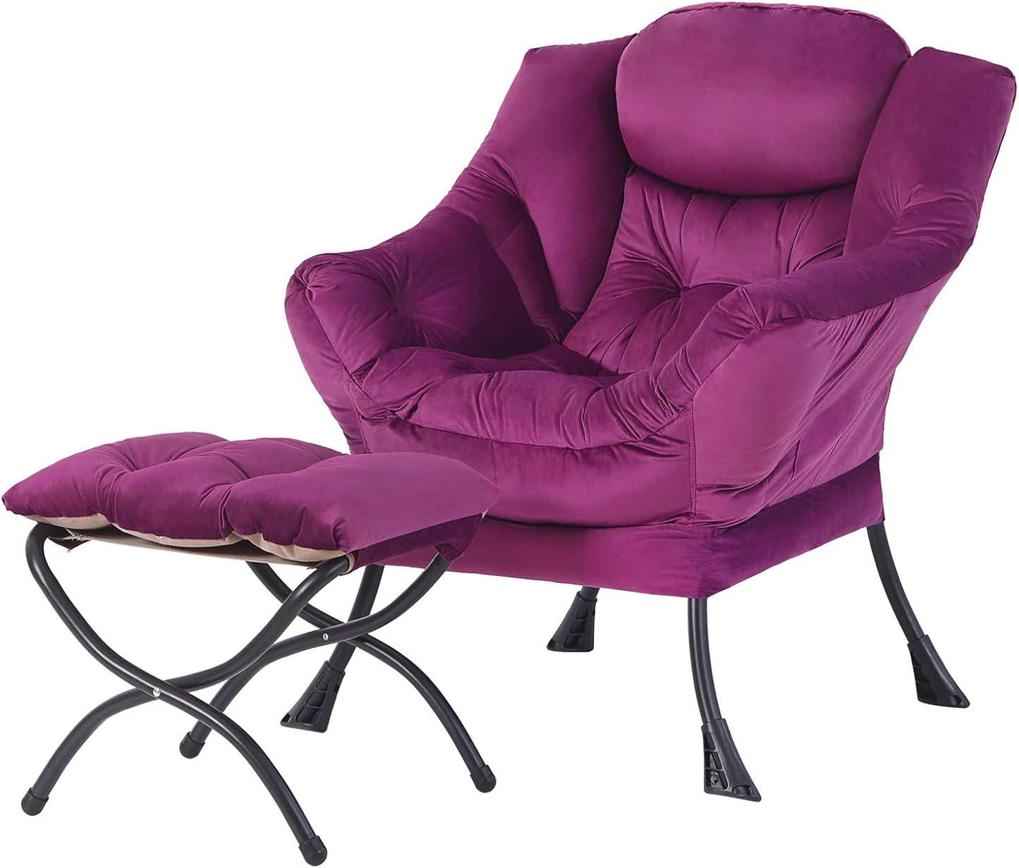 Welnow Lazy Chair with Ottoman, Modern Lounge Accent Chair with Armrests and a Side Pocket, Leisure Sofa Armchair, Reading Armchair with Footrest for Small Space, Dark Grey