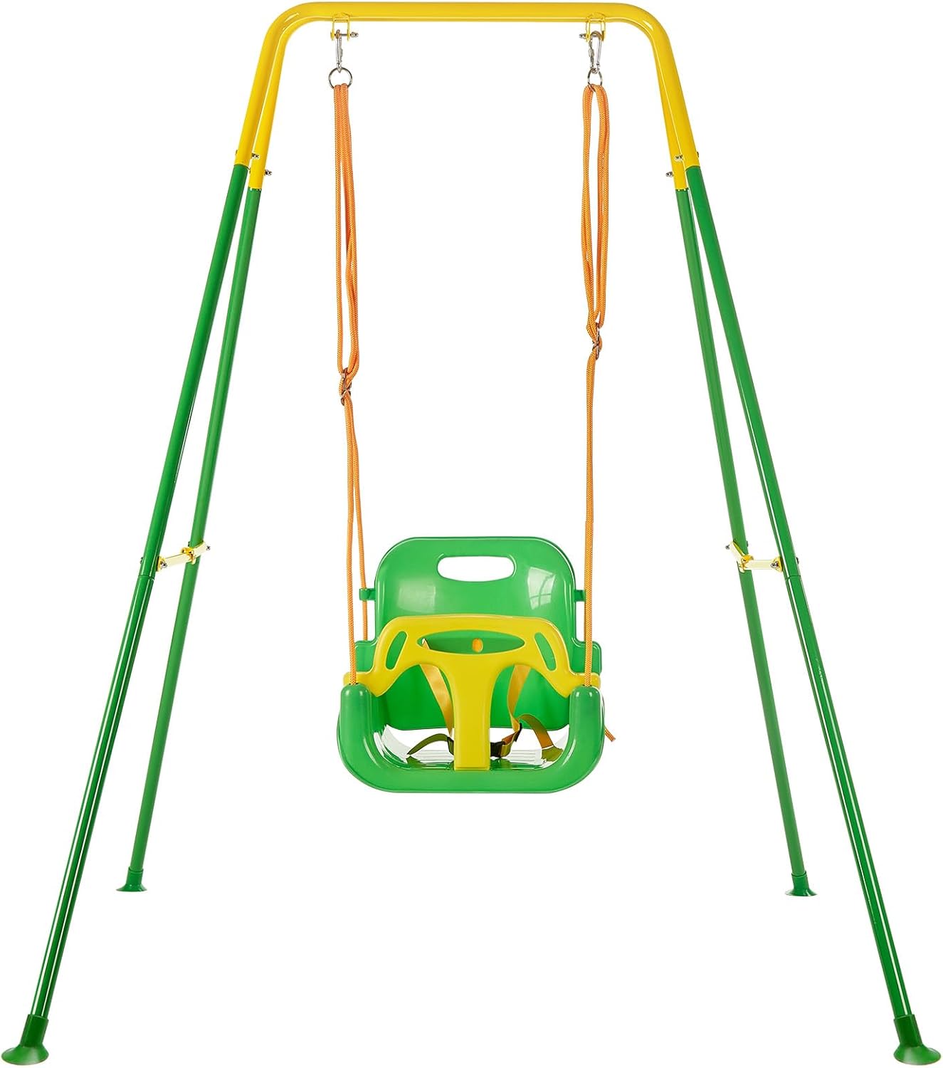 FUNLIO 3-in-1 Toddler Swing Set with 4 Sandbags, Indoor/Outdoor Baby Swing with Foldable Metal Stand, Kids Swing Set for Backyard, Clear Instructions, Easy to Assemble & Store