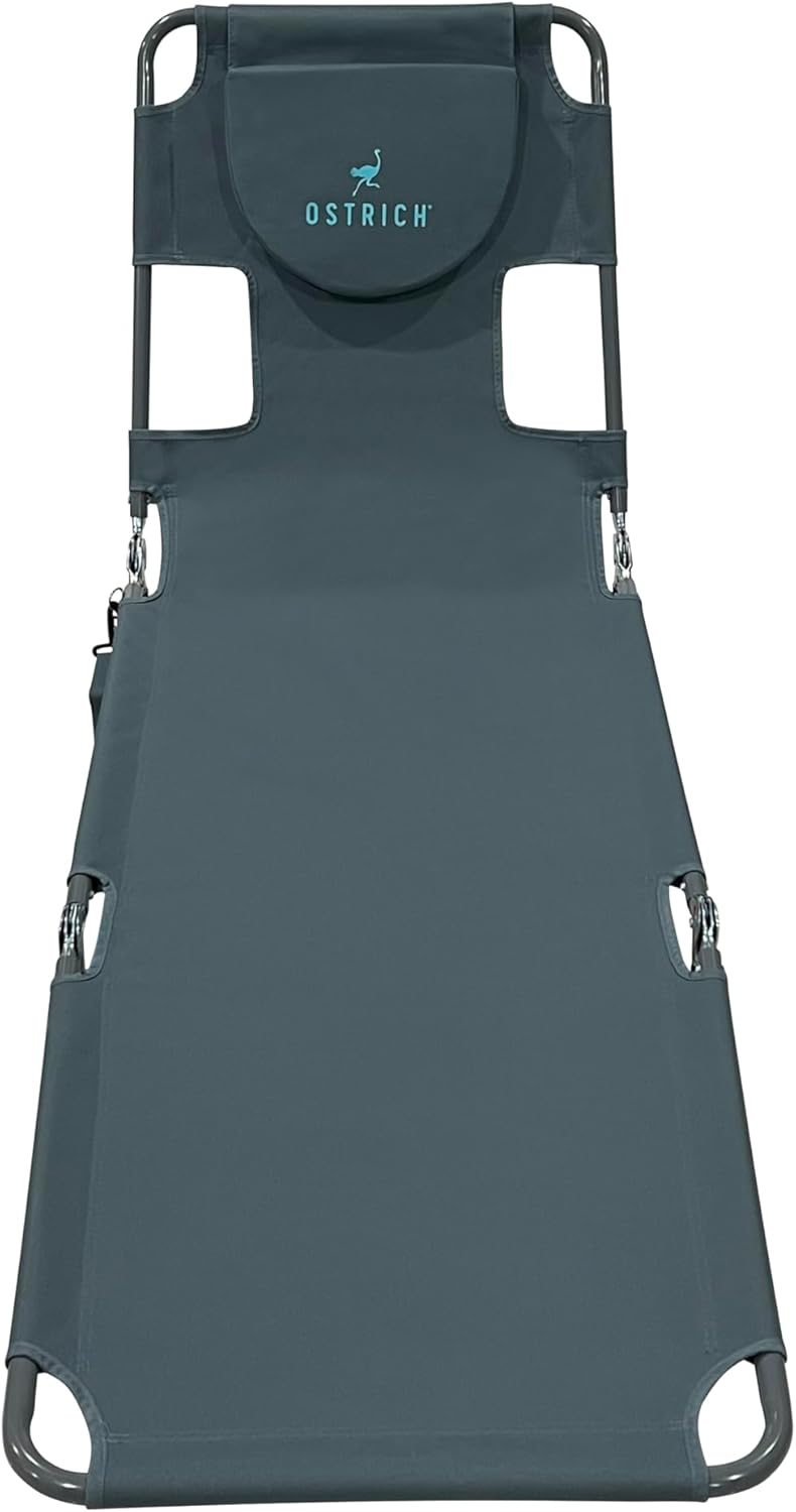Ostrich Beach Lounge Chair, Folding & Reclining Outdoor Chaise Lounger, Blue - Portable Adjustable Recliner Chair for Lawn, Pool, Patio, Garden, and Yard