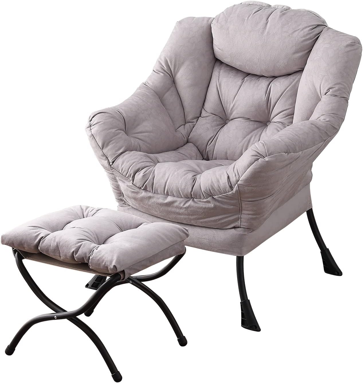 Welnow Lazy Chair with Ottoman, Modern Lounge Accent Chair with Armrests and a Side Pocket, Leisure Sofa Armchair, Reading Armchair with Footrest for Small Space, Dark Grey