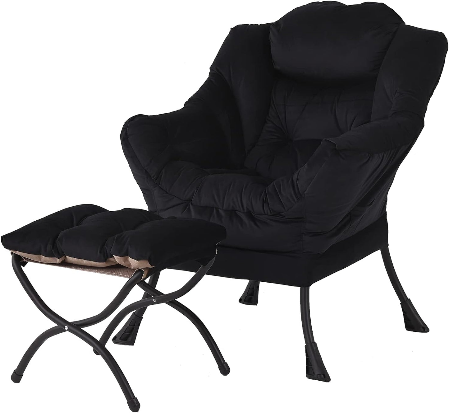 Welnow Lazy Chair with Ottoman, Modern Lounge Accent Chair with Armrests and a Side Pocket, Leisure Sofa Armchair, Reading Armchair with Footrest for Small Space, Dark Grey