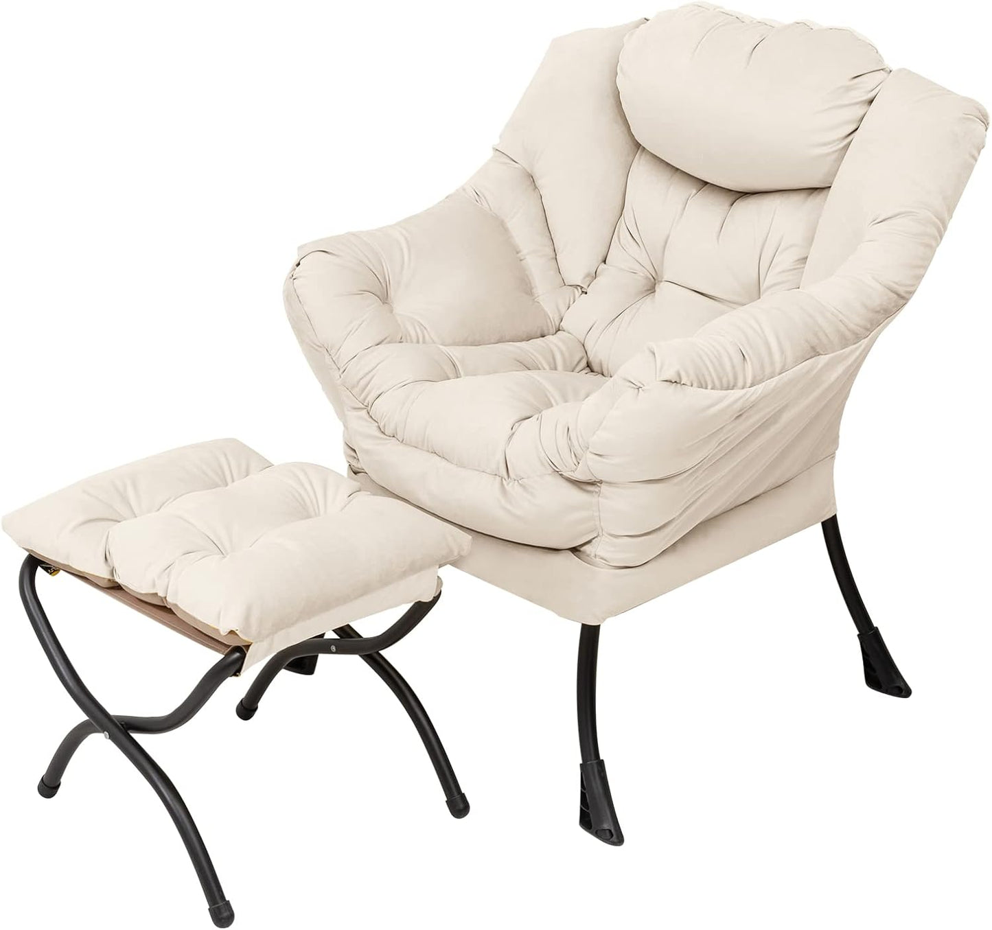 Welnow Lazy Chair with Ottoman, Modern Lounge Accent Chair with Armrests and a Side Pocket, Leisure Sofa Armchair, Reading Armchair with Footrest for Small Space, Dark Grey