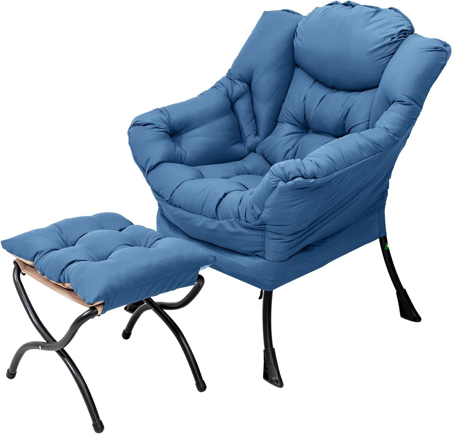 Welnow Lazy Chair with Ottoman, Modern Lounge Accent Chair with Armrests and a Side Pocket, Leisure Sofa Armchair, Reading Armchair with Footrest for Small Space, Dark Grey