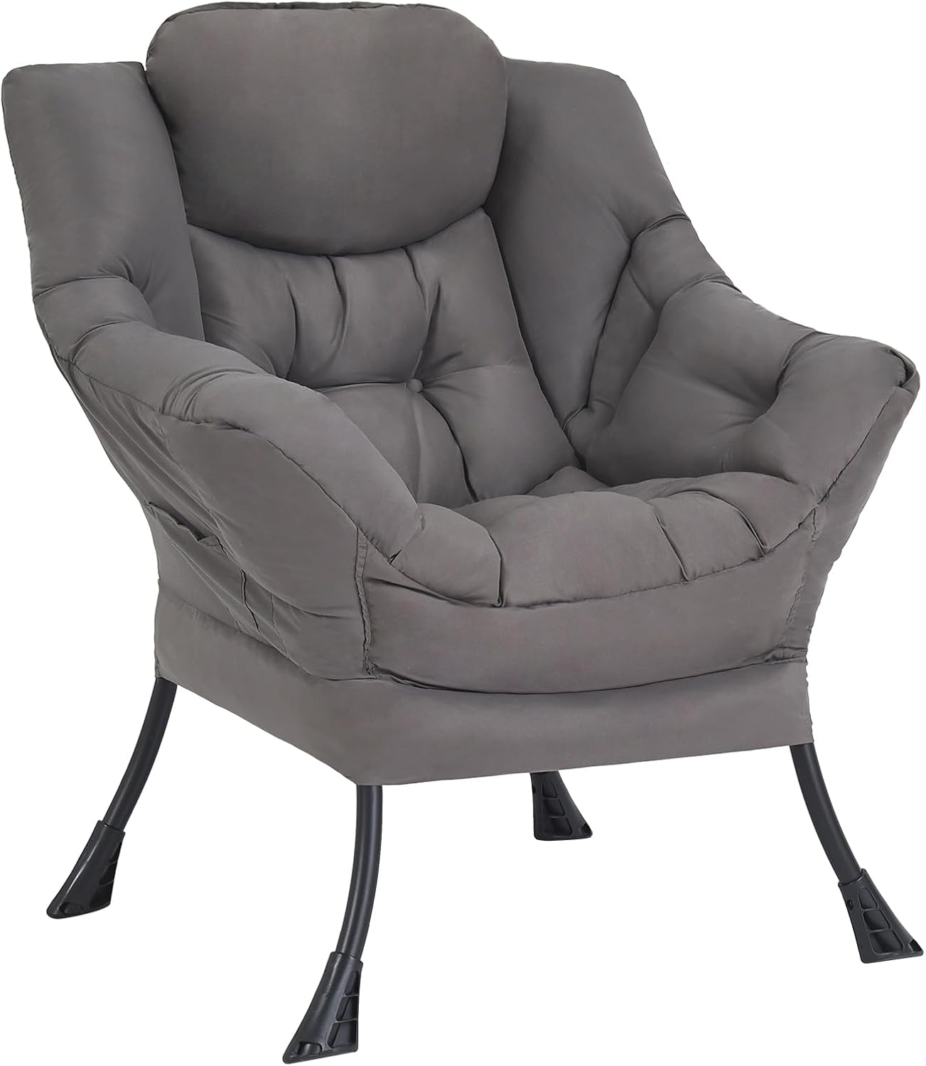 Welnow Lazy Chair with Ottoman, Modern Lounge Accent Chair with Armrests and a Side Pocket, Leisure Sofa Armchair, Reading Armchair with Footrest for Small Space, Dark Grey