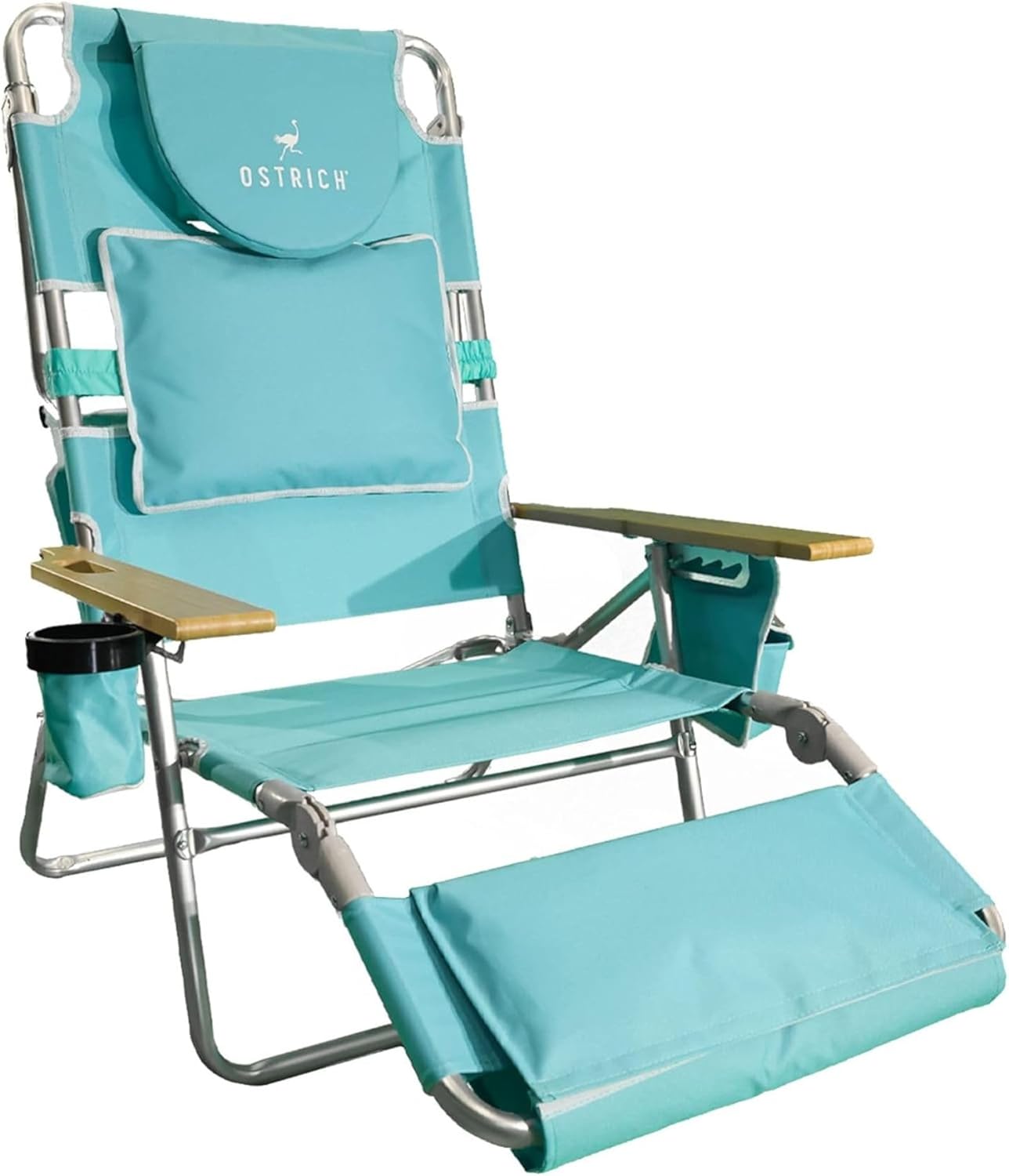 Ostrich Deluxe 3N1 Lightweight Lawn Beach Reclining Lounge Chair with Footrest, Outdoor Furniture for Patio, Balcony, Backyard, or Porch, Blue Stripe