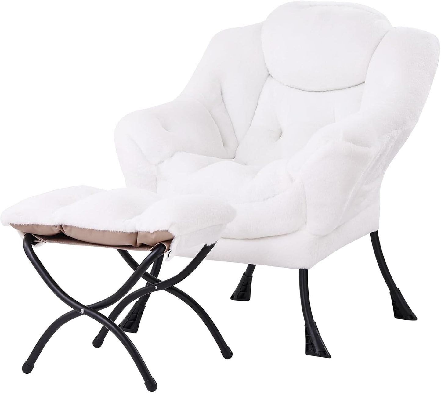 Welnow Lazy Chair with Ottoman, Modern Lounge Accent Chair with Armrests and a Side Pocket, Leisure Sofa Armchair, Reading Armchair with Footrest for Small Space, Dark Grey