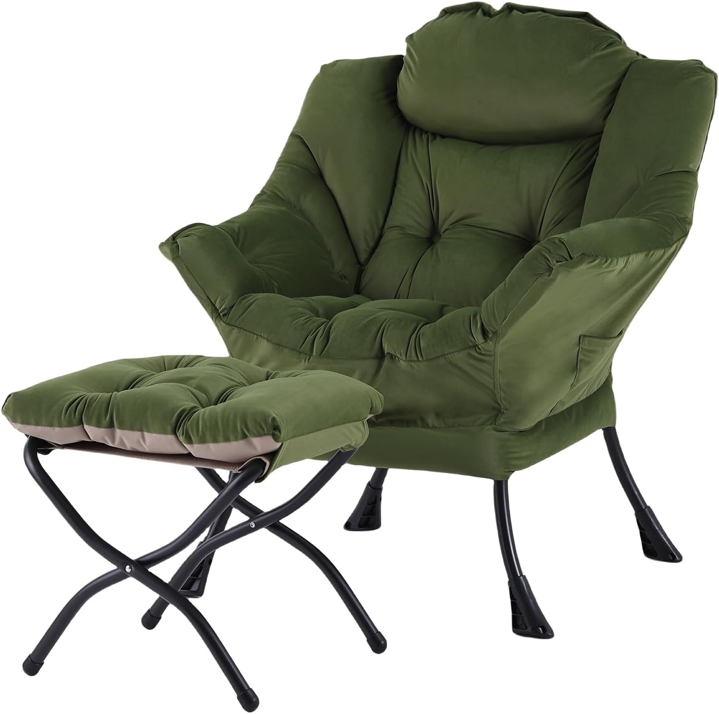 Welnow Lazy Chair with Ottoman, Modern Lounge Accent Chair with Armrests and a Side Pocket, Leisure Sofa Armchair, Reading Armchair with Footrest for Small Space, Dark Grey