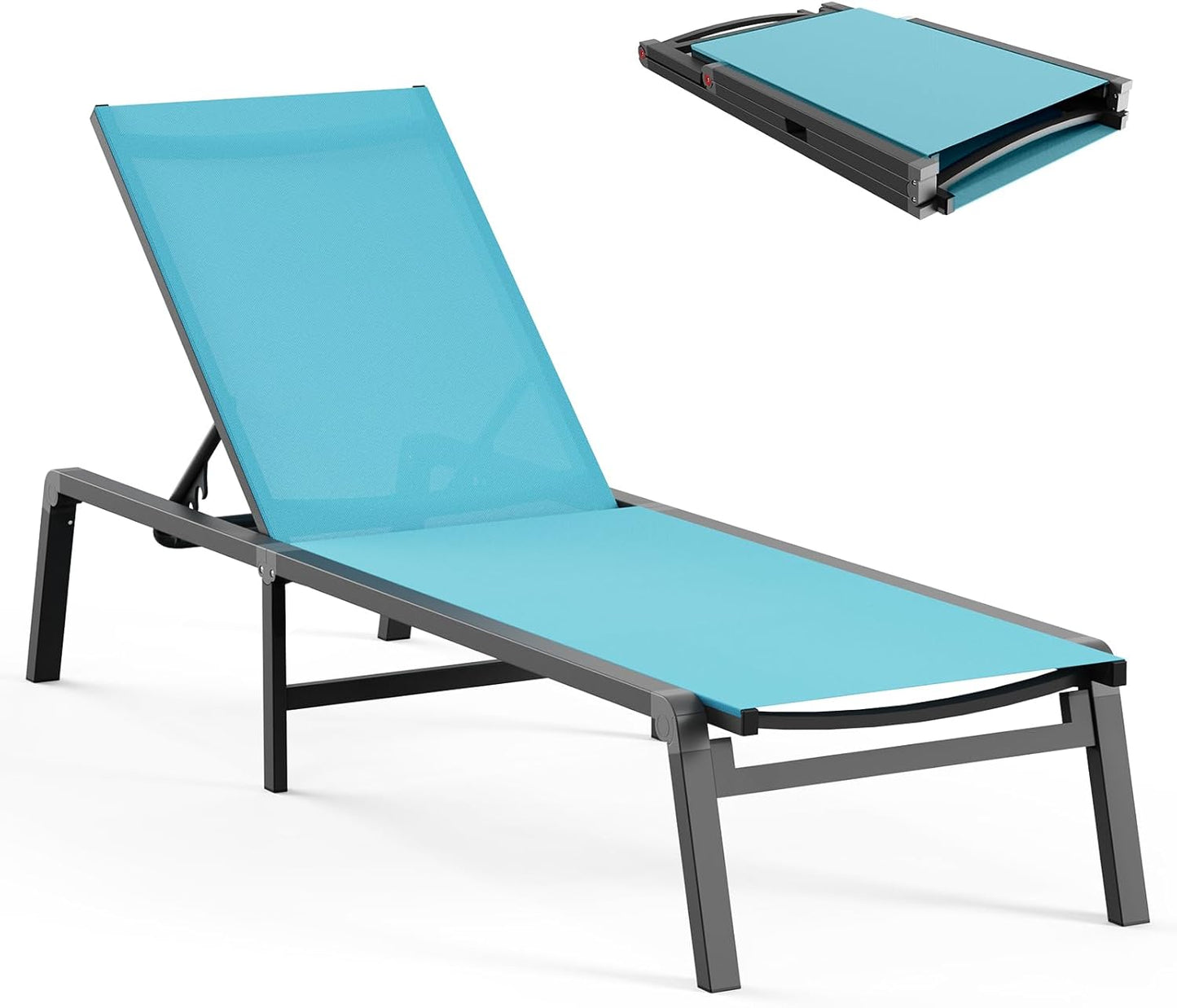 Aluminum Chaise Lounge Ourdoor - Foldable & Assemble Free Outdoor Lounge Chair with 5 Adjustable Backrest, Patio Lounge Chair for Outside Poolside Beach Pool, Grey