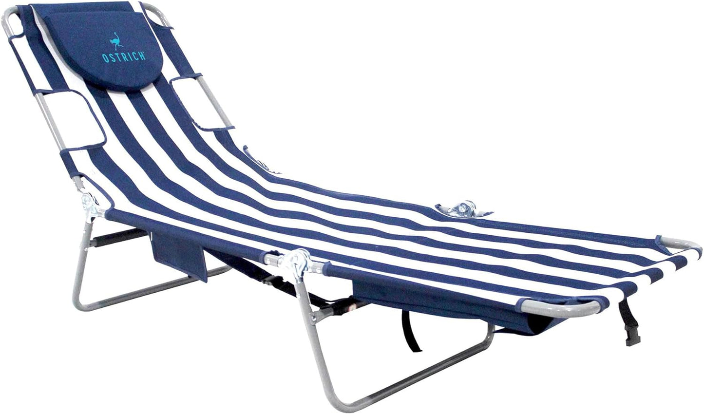 Ostrich Beach Lounge Chair, Folding & Reclining Outdoor Chaise Lounger, Blue - Portable Adjustable Recliner Chair for Lawn, Pool, Patio, Garden, and Yard