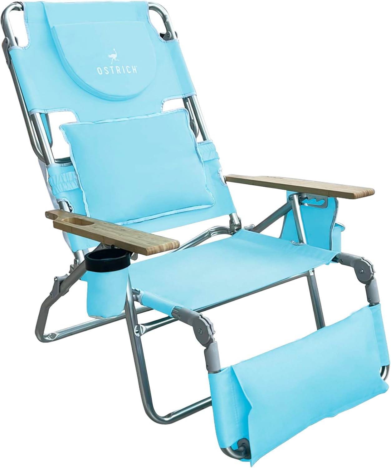 Ostrich Deluxe 3N1 Lightweight Lawn Beach Reclining Lounge Chair with Footrest, Outdoor Furniture for Patio, Balcony, Backyard, or Porch, Blue Stripe