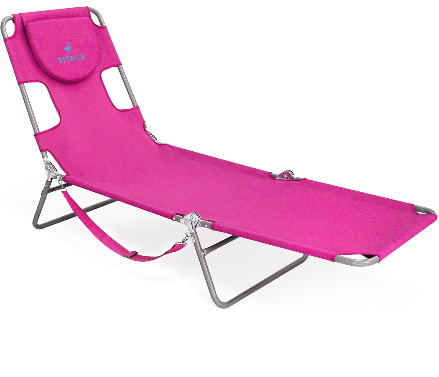Ostrich Beach Lounge Chair, Folding & Reclining Outdoor Chaise Lounger, Blue - Portable Adjustable Recliner Chair for Lawn, Pool, Patio, Garden, and Yard