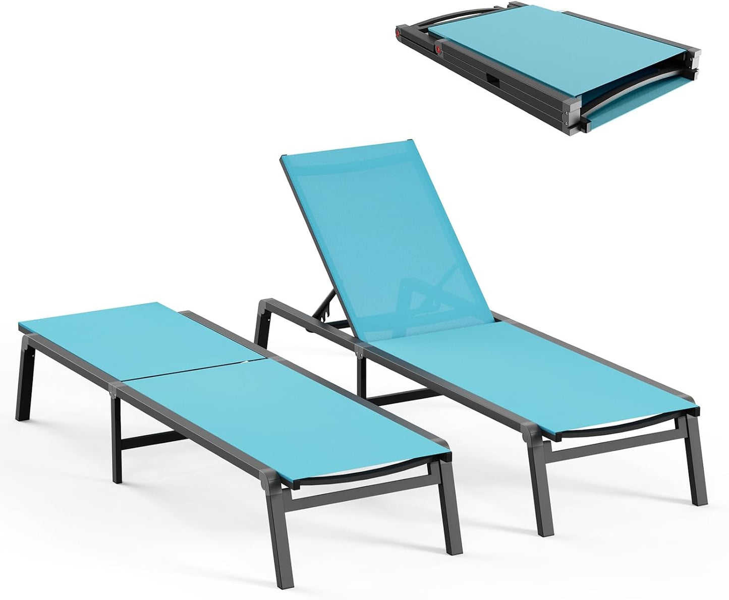 Aluminum Chaise Lounge Ourdoor - Foldable & Assemble Free Outdoor Lounge Chair with 5 Adjustable Backrest, Patio Lounge Chair for Outside Poolside Beach Pool, Grey