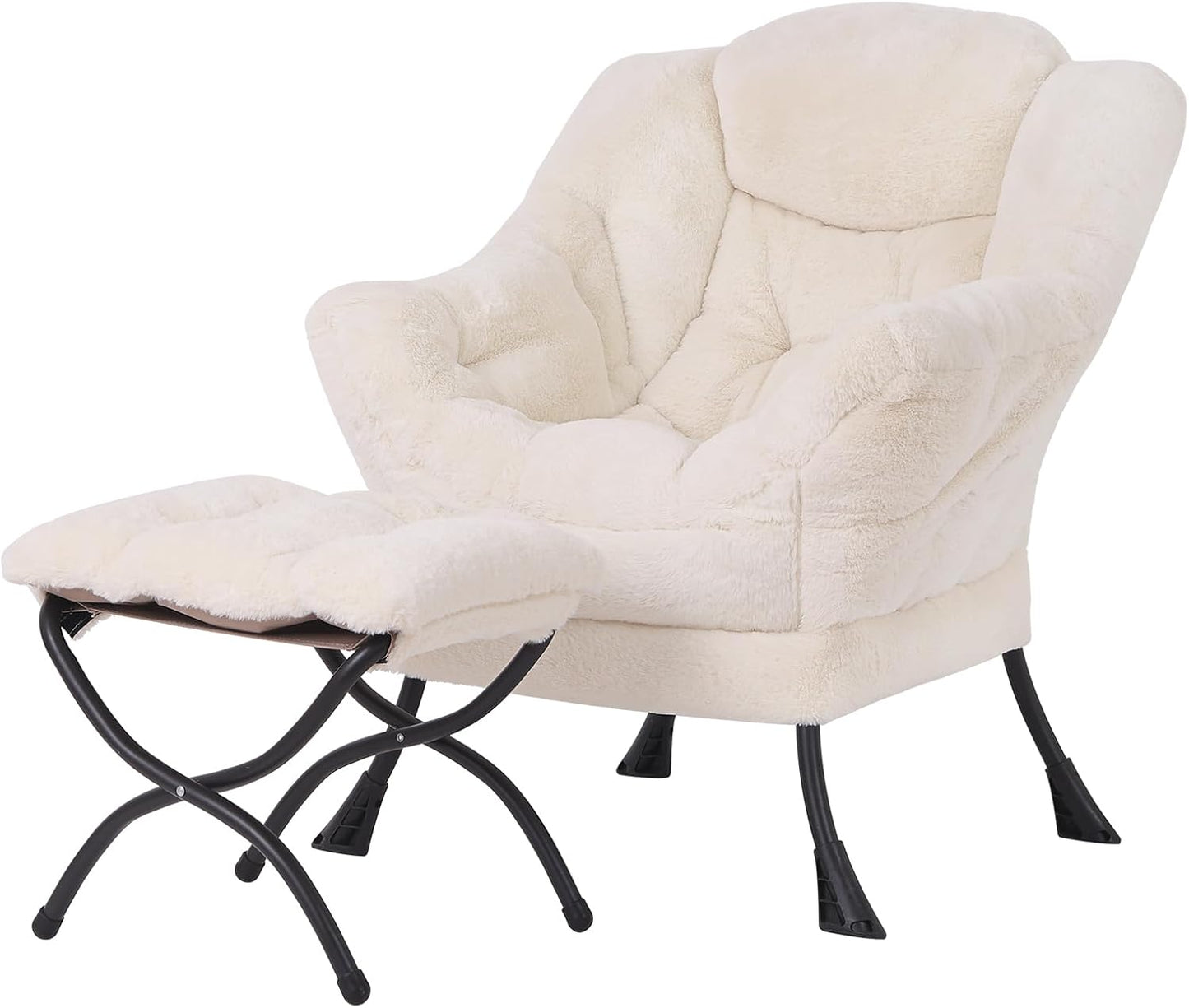 Welnow Lazy Chair with Ottoman, Modern Lounge Accent Chair with Armrests and a Side Pocket, Leisure Sofa Armchair, Reading Armchair with Footrest for Small Space, Dark Grey