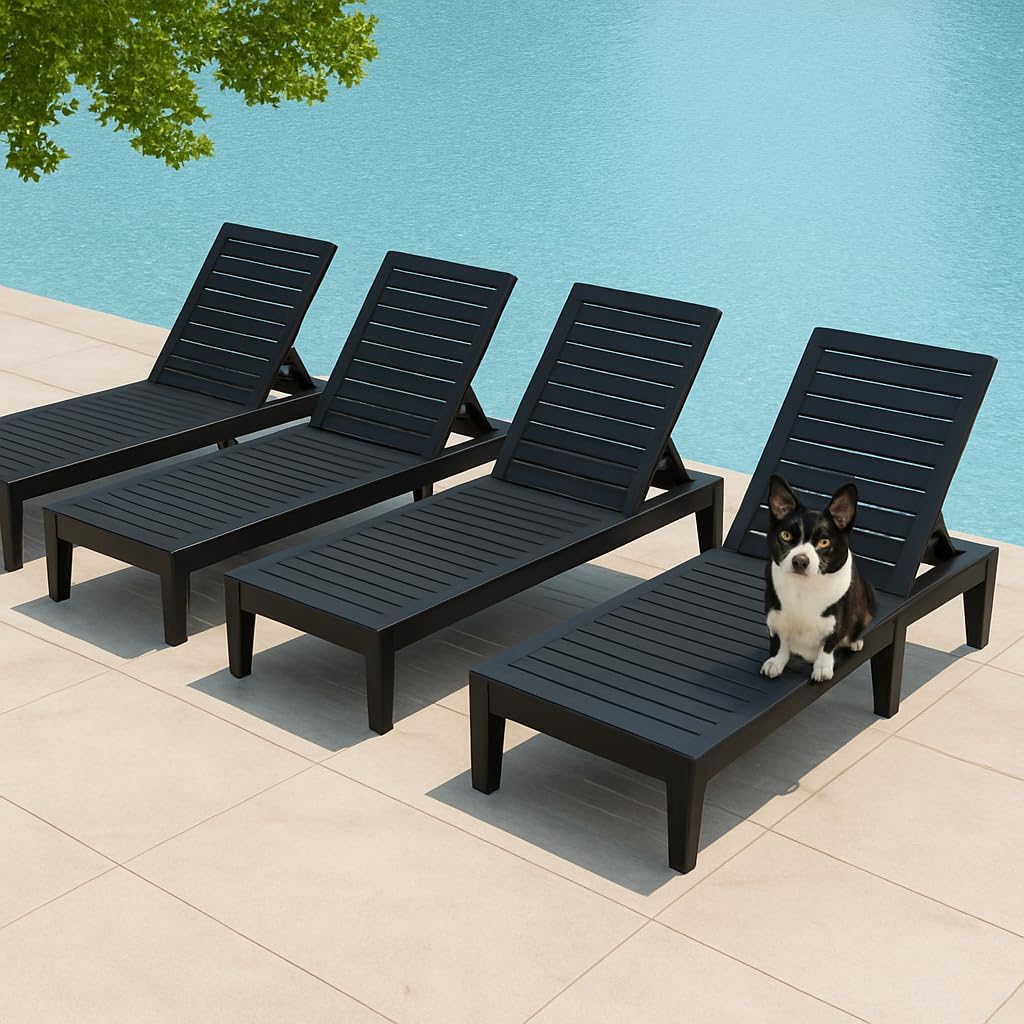 Outdoor Chaise Lounge Chair Set of 2,Lightweight Patio Chairs,Waterproof Lawn Chairs Lounge Outdoor,5-Positions Adjustable Pool Lounge Chair for Garden Beach Patio Poolside and Deck,Striped Black