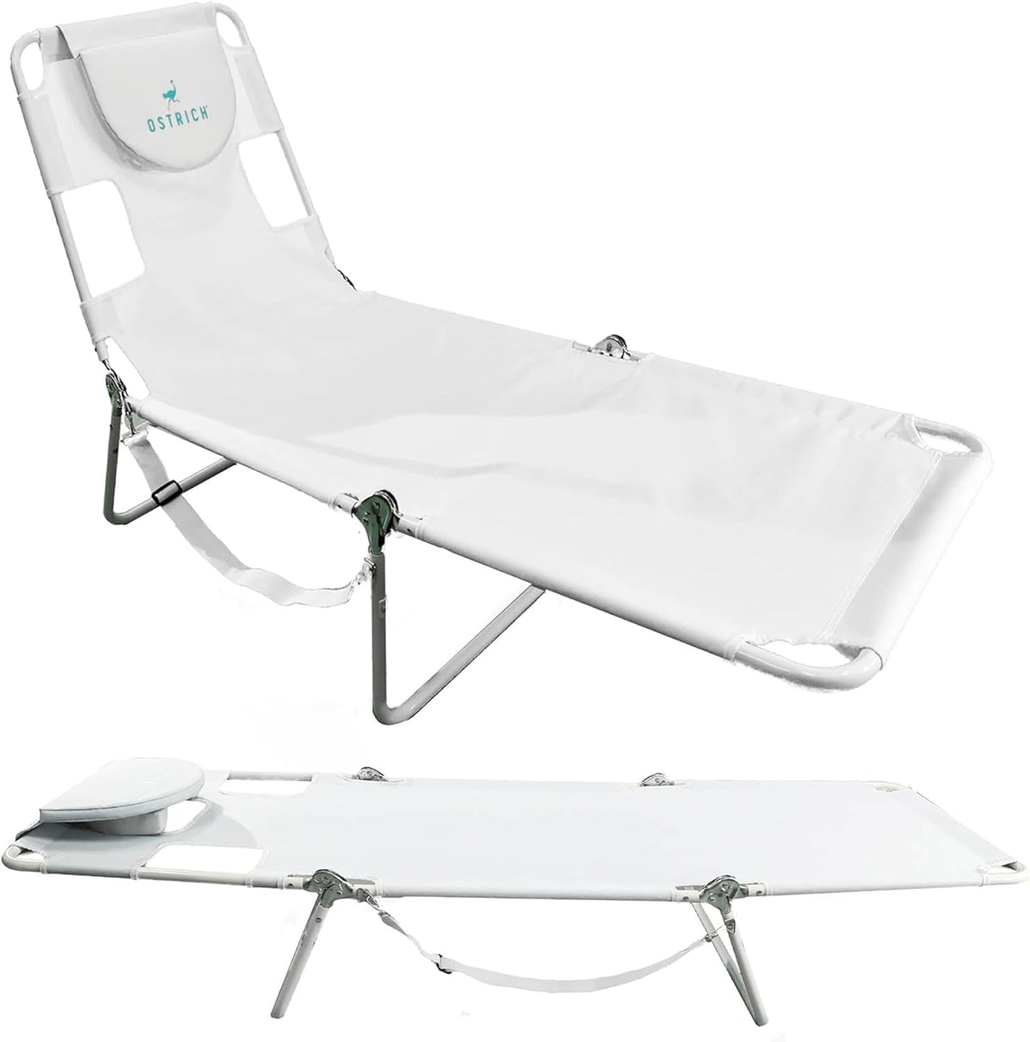 Ostrich Beach Lounge Chair, Folding & Reclining Outdoor Chaise Lounger, Blue - Portable Adjustable Recliner Chair for Lawn, Pool, Patio, Garden, and Yard