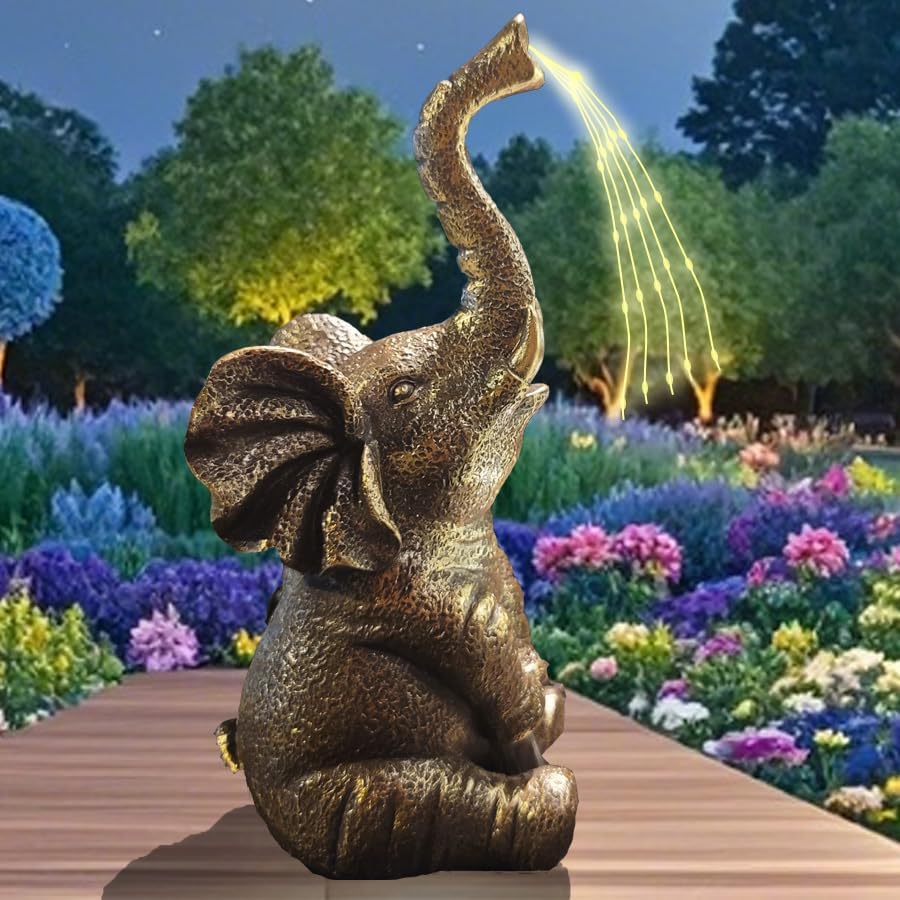Outdoor Elephant LED Solar Light String Sculpture. A Decoration for Courtyards and Balconies. The Best Choice for Giving As a Gift.