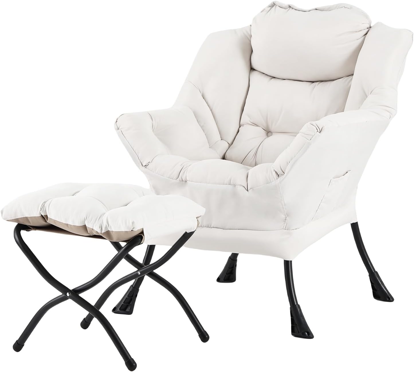 Welnow Lazy Chair with Ottoman, Modern Lounge Accent Chair with Armrests and a Side Pocket, Leisure Sofa Armchair, Reading Armchair with Footrest for Small Space, Dark Grey