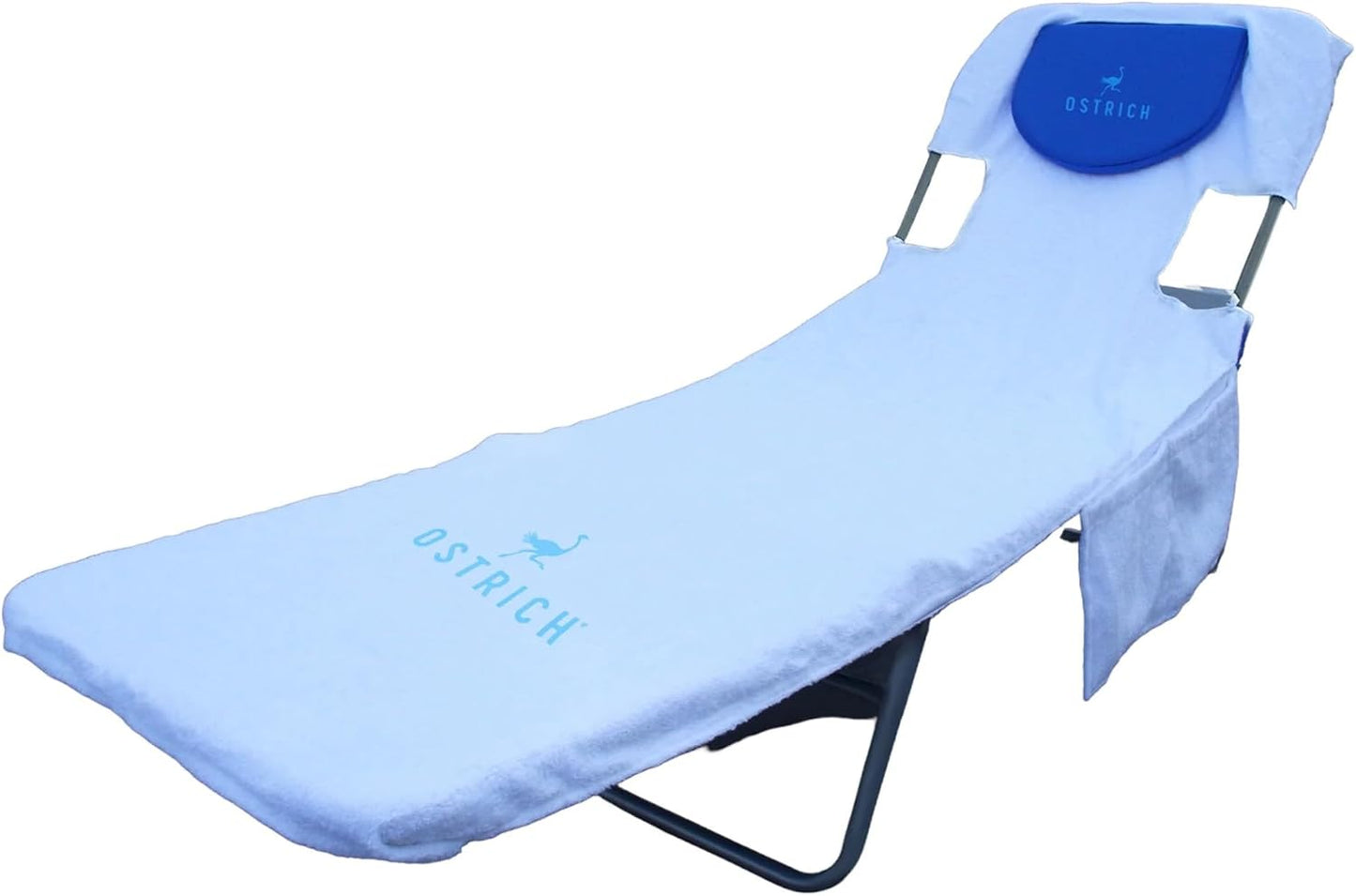 Ostrich Beach Lounge Chair, Folding & Reclining Outdoor Chaise Lounger, Blue - Portable Adjustable Recliner Chair for Lawn, Pool, Patio, Garden, and Yard