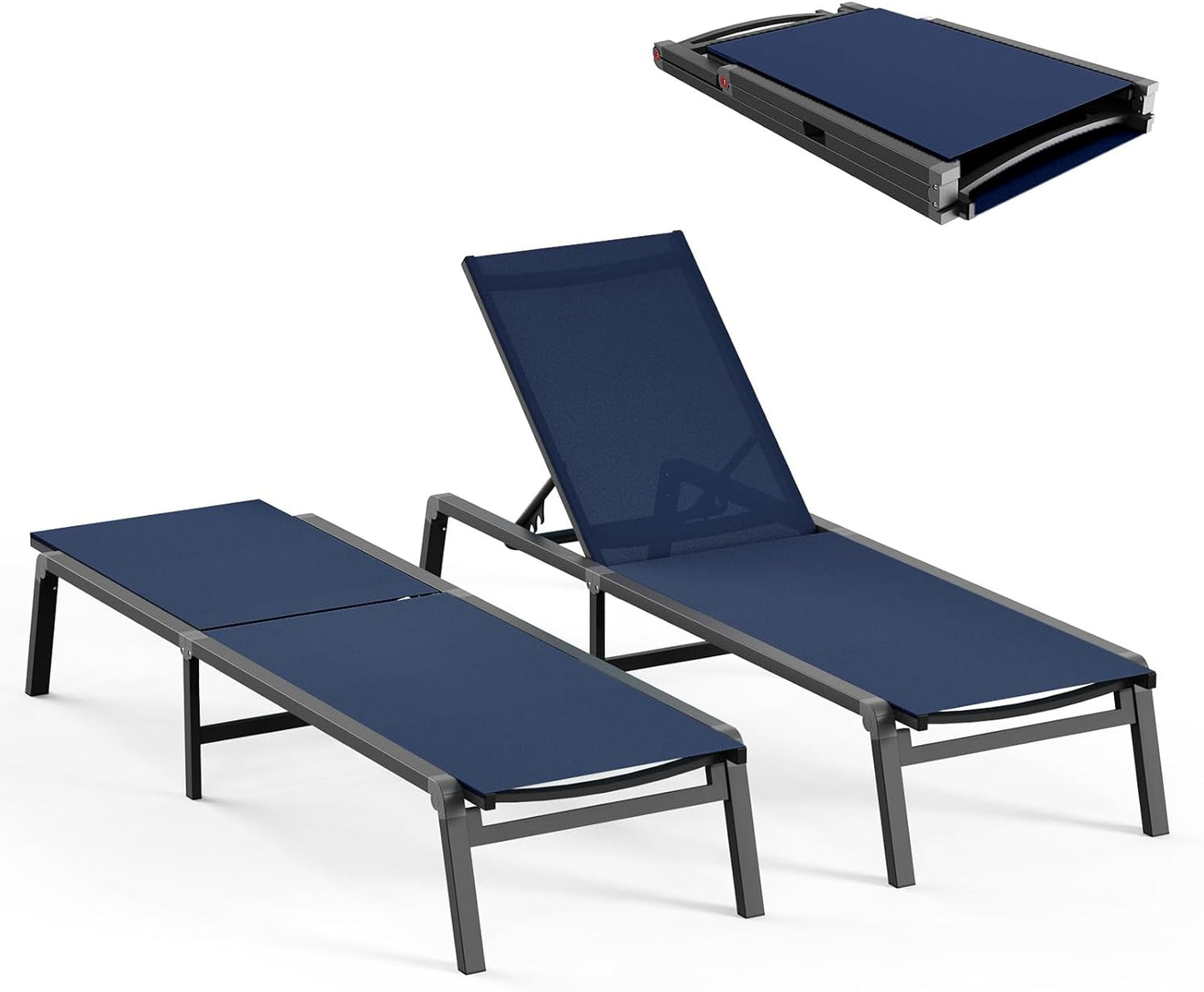 Aluminum Chaise Lounge Ourdoor - Foldable & Assemble Free Outdoor Lounge Chair with 5 Adjustable Backrest, Patio Lounge Chair for Outside Poolside Beach Pool, Grey