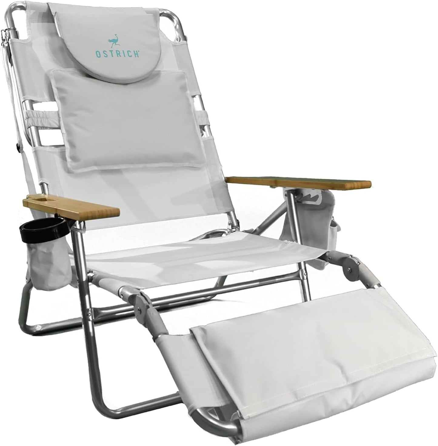 Ostrich Deluxe 3N1 Lightweight Lawn Beach Reclining Lounge Chair with Footrest, Outdoor Furniture for Patio, Balcony, Backyard, or Porch, Blue Stripe