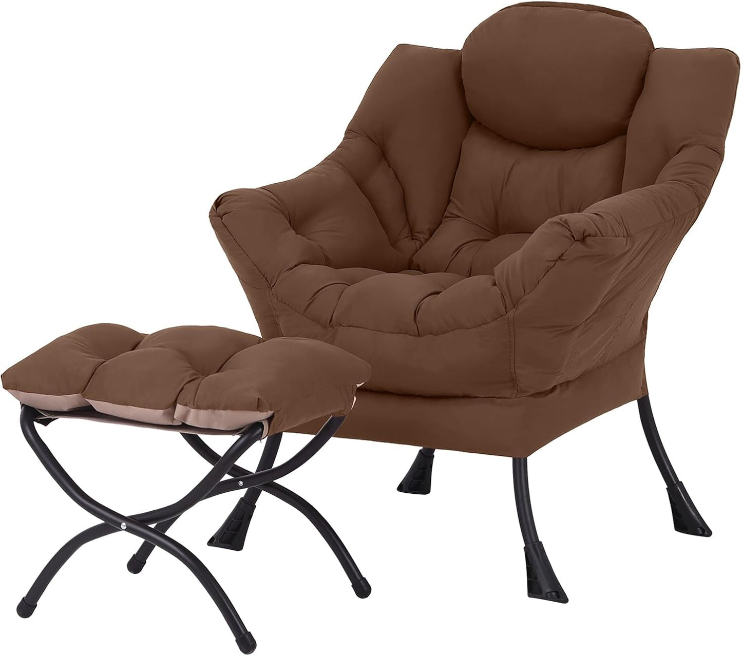 Welnow Lazy Chair with Ottoman, Modern Lounge Accent Chair with Armrests and a Side Pocket, Leisure Sofa Armchair, Reading Armchair with Footrest for Small Space, Dark Grey