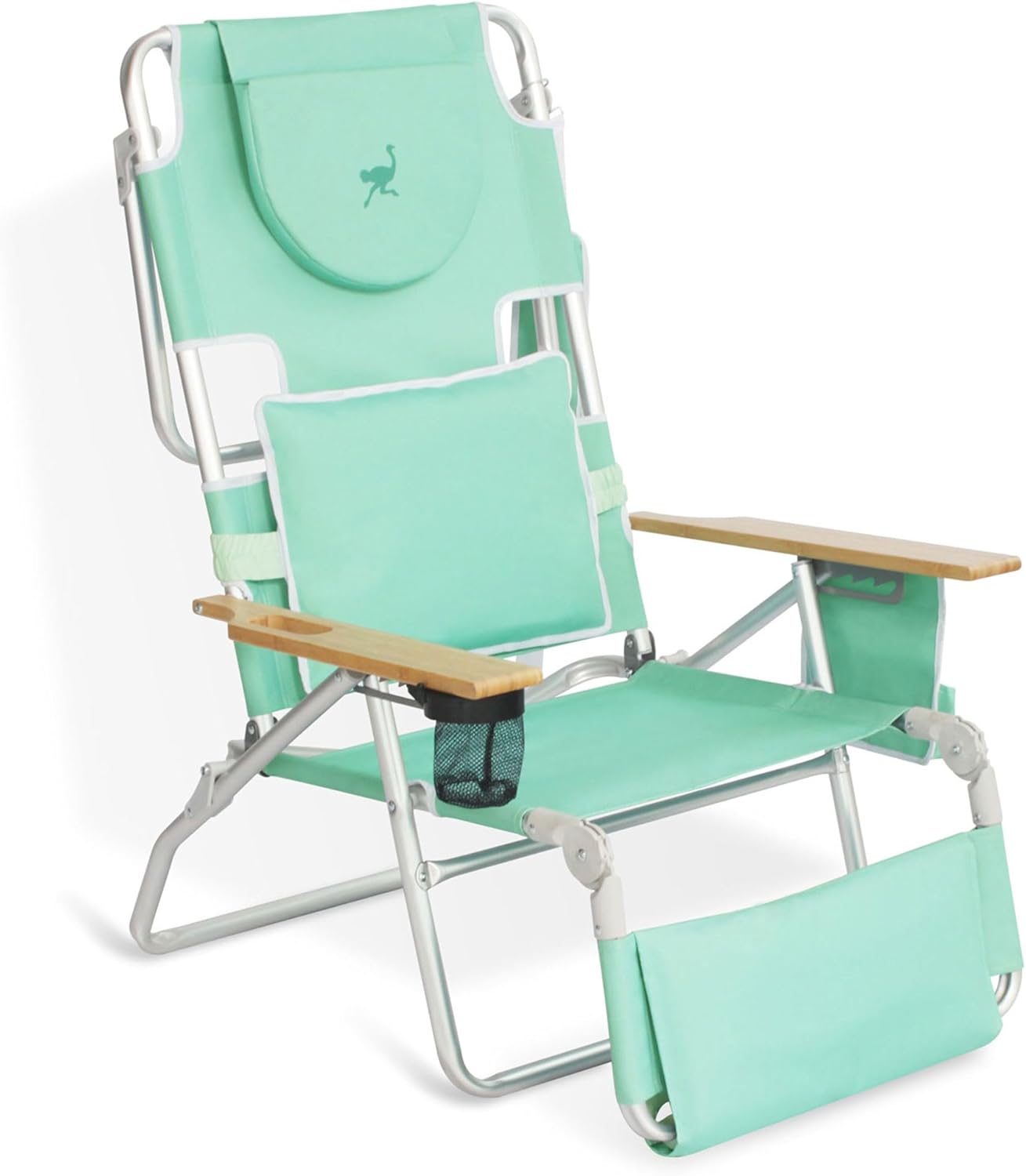 Ostrich Deluxe 3N1 Lightweight Lawn Beach Reclining Lounge Chair with Footrest, Outdoor Furniture for Patio, Balcony, Backyard, or Porch, Blue Stripe