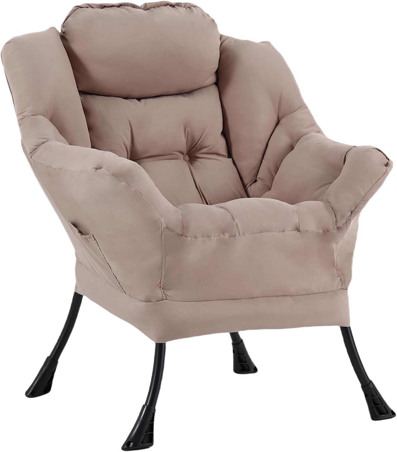 Welnow Lazy Chair with Ottoman, Modern Lounge Accent Chair with Armrests and a Side Pocket, Leisure Sofa Armchair, Reading Armchair with Footrest for Small Space, Dark Grey