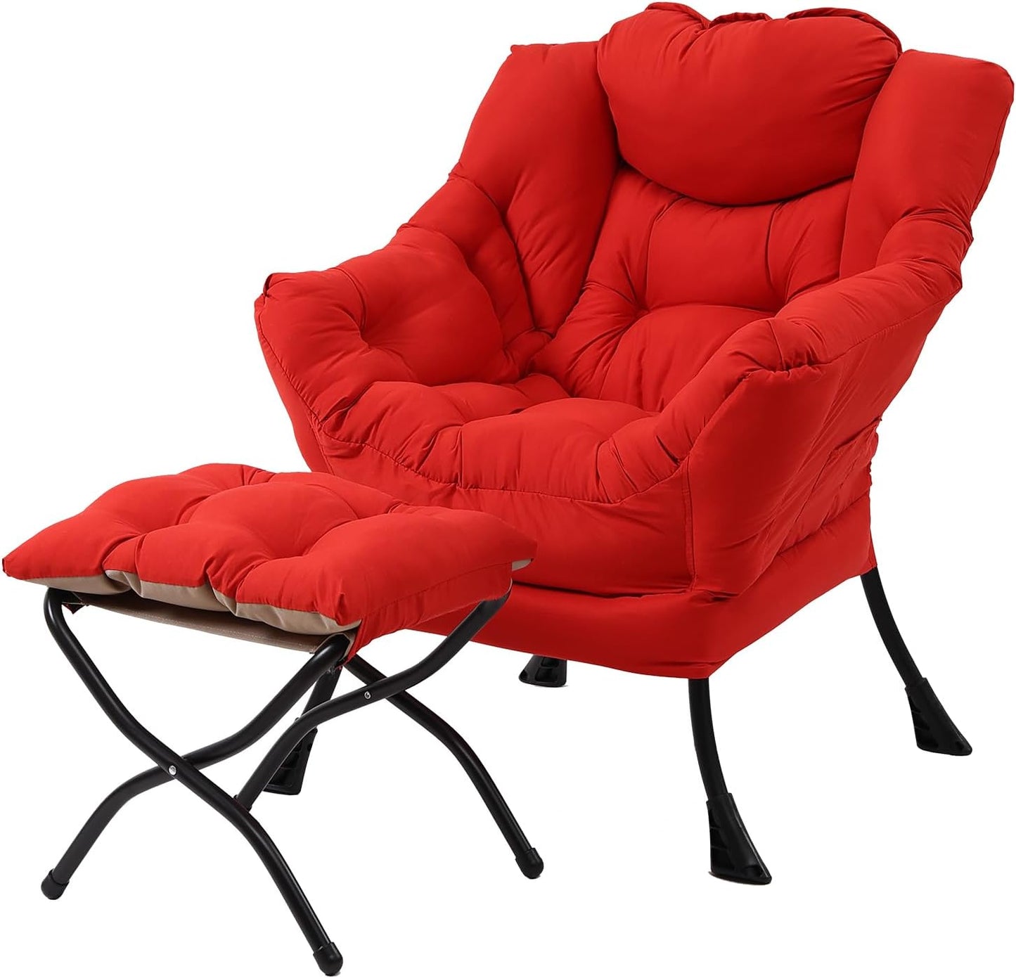 Welnow Lazy Chair with Ottoman, Modern Lounge Accent Chair with Armrests and a Side Pocket, Leisure Sofa Armchair, Reading Armchair with Footrest for Small Space, Dark Grey