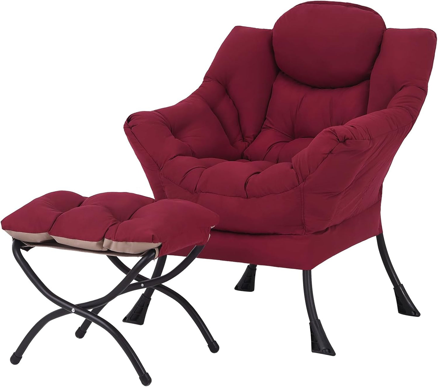 Welnow Lazy Chair with Ottoman, Modern Lounge Accent Chair with Armrests and a Side Pocket, Leisure Sofa Armchair, Reading Armchair with Footrest for Small Space, Dark Grey