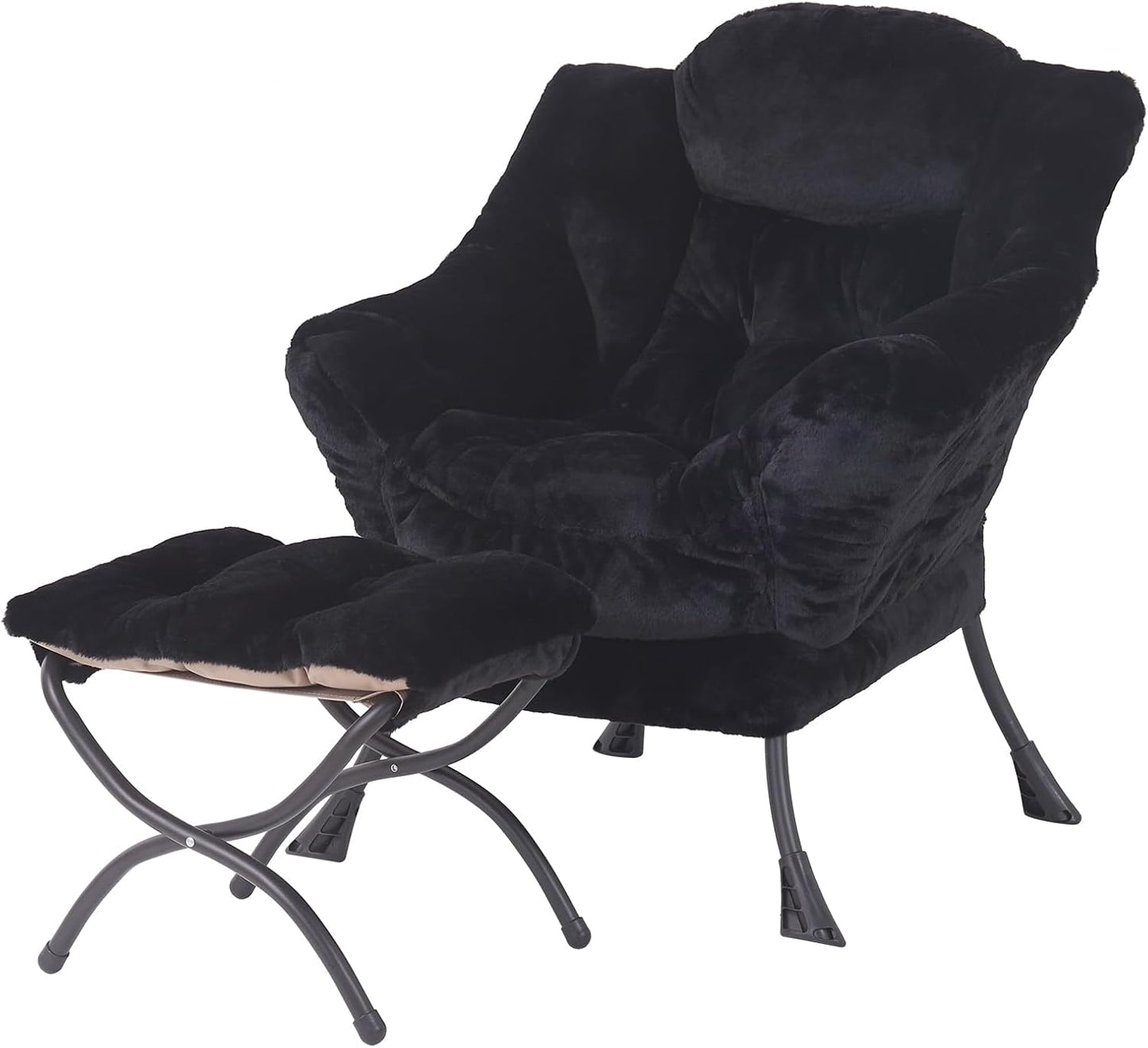 Welnow Lazy Chair with Ottoman, Modern Lounge Accent Chair with Armrests and a Side Pocket, Leisure Sofa Armchair, Reading Armchair with Footrest for Small Space, Dark Grey