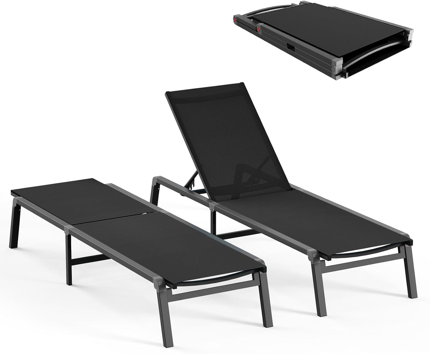 Aluminum Chaise Lounge Ourdoor - Foldable & Assemble Free Outdoor Lounge Chair with 5 Adjustable Backrest, Patio Lounge Chair for Outside Poolside Beach Pool, Grey