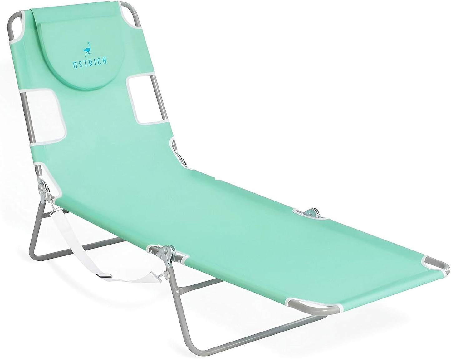 Ostrich Beach Lounge Chair, Folding & Reclining Outdoor Chaise Lounger, Blue - Portable Adjustable Recliner Chair for Lawn, Pool, Patio, Garden, and Yard
