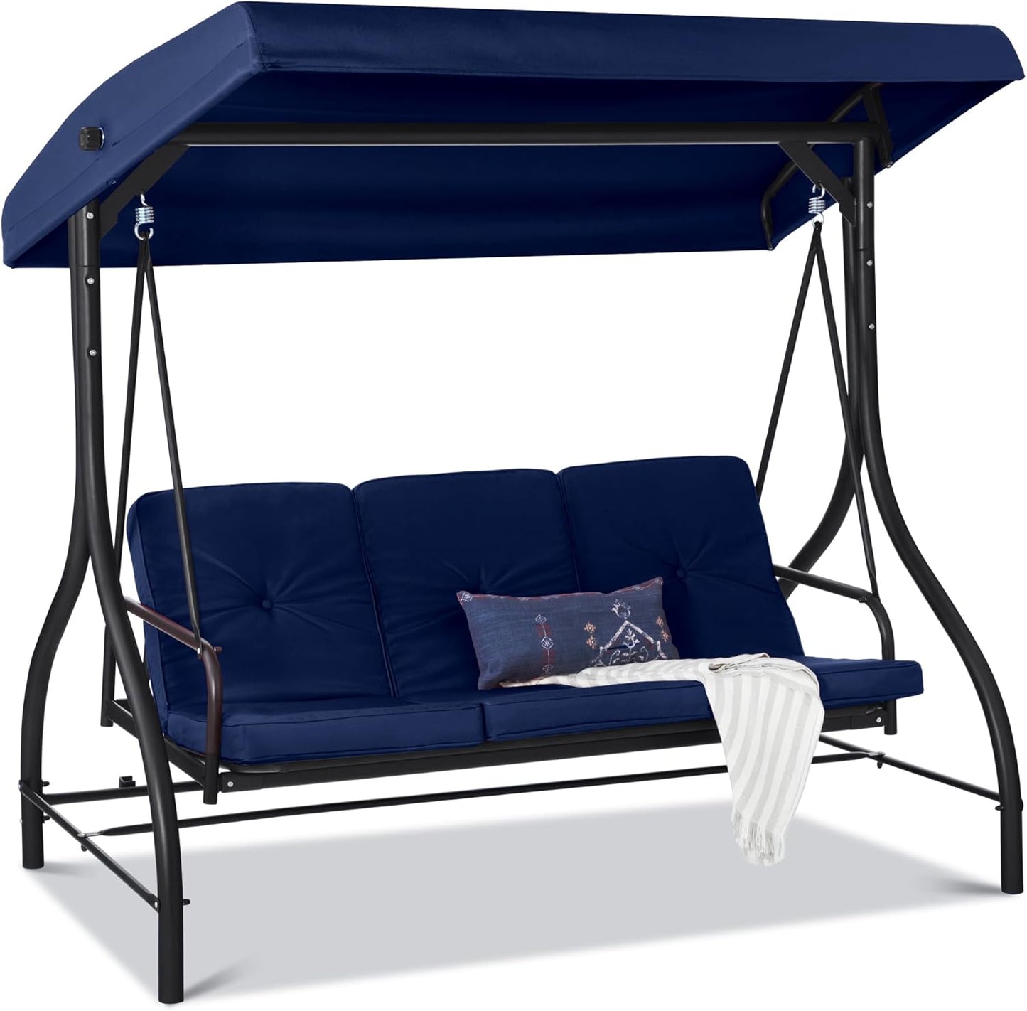 Best Choice Products 3-Seat Outdoor Large Converting Canopy Swing Glider, Patio Hammock Lounge Chair for Porch, Backyard w/Flatbed, Adjustable Shade, Removable Cushions - Gray