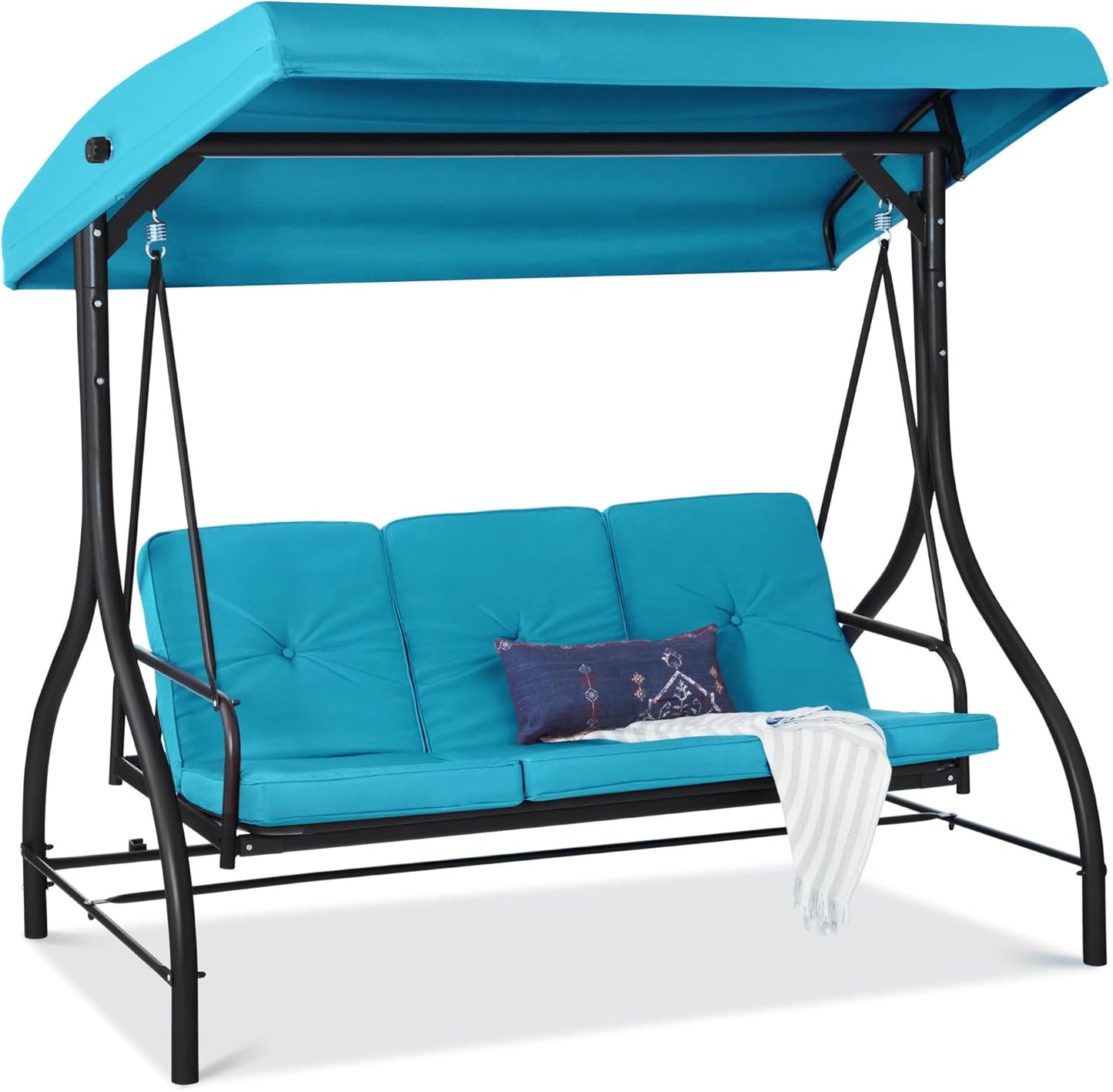 Best Choice Products 3-Seat Outdoor Large Converting Canopy Swing Glider, Patio Hammock Lounge Chair for Porch, Backyard w/Flatbed, Adjustable Shade, Removable Cushions - Gray