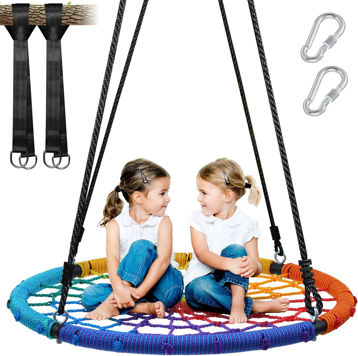 Trekassy 750lbs 40" Spider Web Saucer Tree Swing for Kids Adults, Outdoor Net Swing with Steel Frame and 2 Hanging Straps-Blue